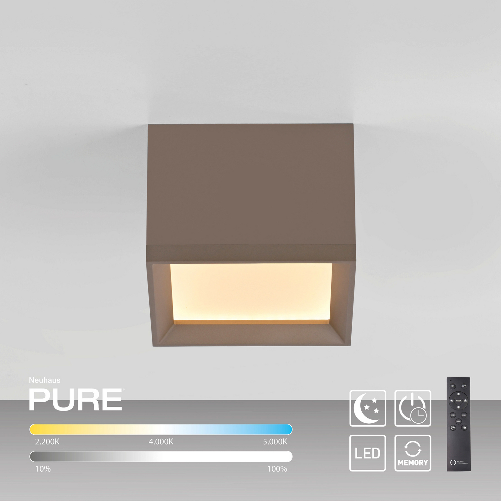 LED-stropna svetilka PURE Manhatten, bronasta, 1-žarilna, CCT