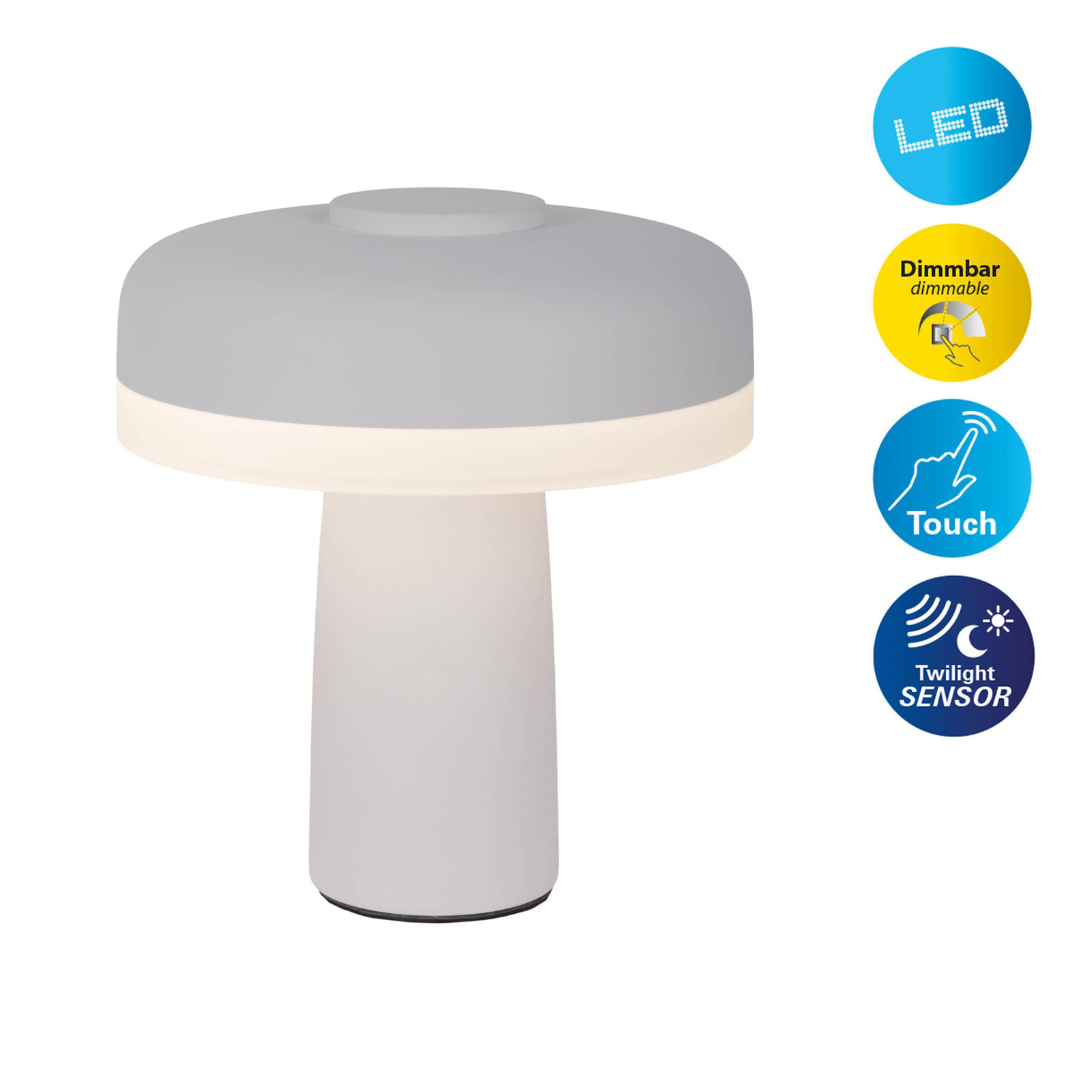 LED uzlādējama galda lampa Pilu, balta, augstums 16,5 cm, metāla touchdim