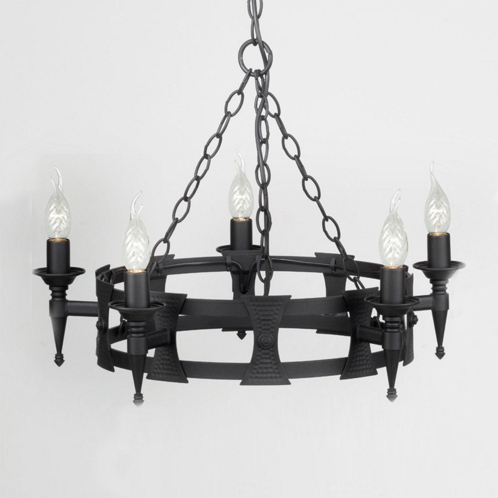 Lampă susp. medievală SAXON fier forjat negru