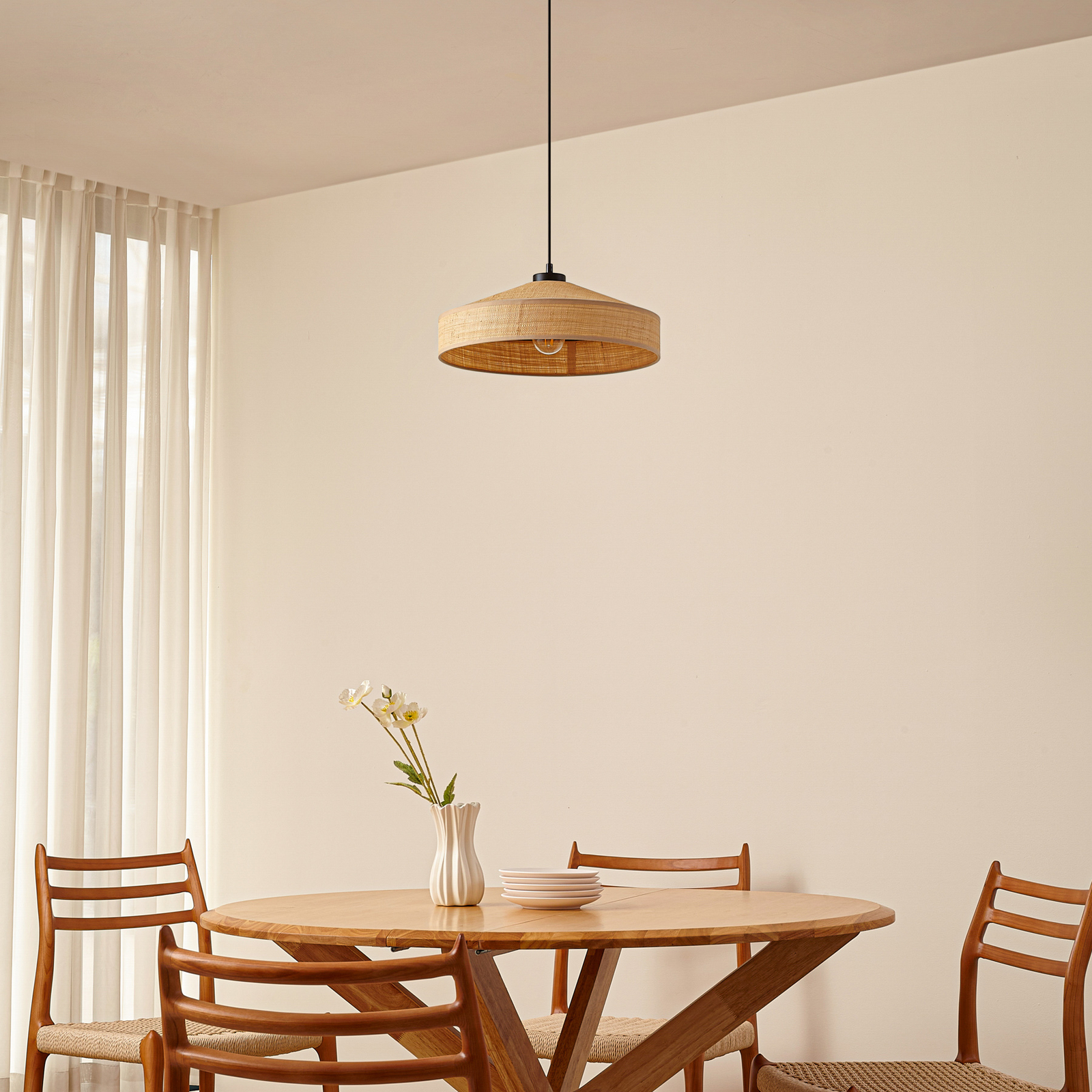 Haldor hængelampe, Ø 40 cm, naturfarvet, rattan - Lindby