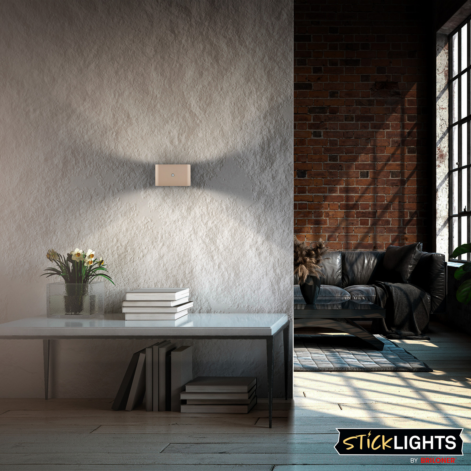 LED wandlamp Chat, beige, 16 cm, kunststof, sensor
