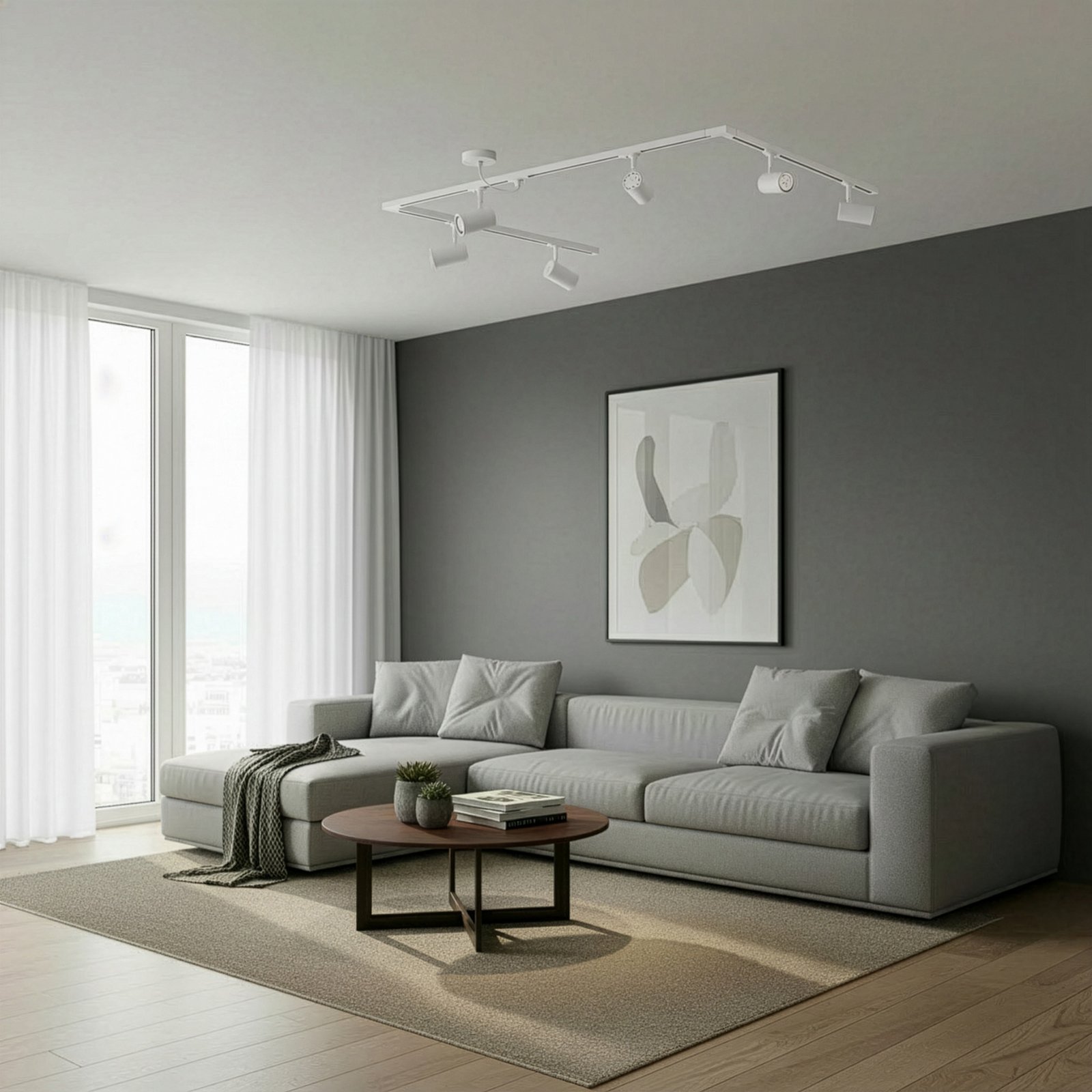 Sistem de șine Lindby Linaro, GU10, 6 becuri, alb, formă C