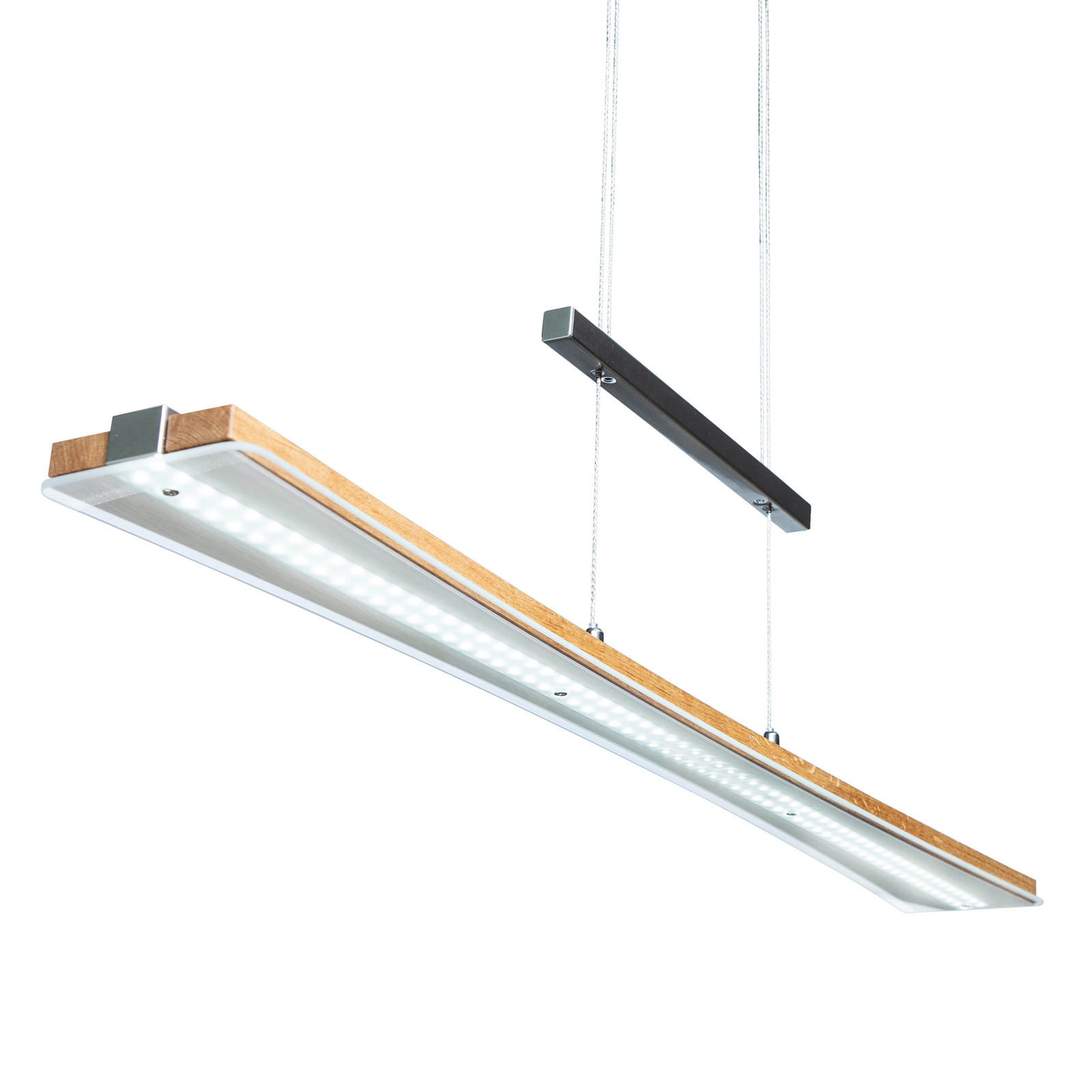 Elobra Panama LED pendant light, natural oak, for Living / Dining Room, wood, 18 W, energy efficiency: A+, L: 120 cm, W: 9 cm