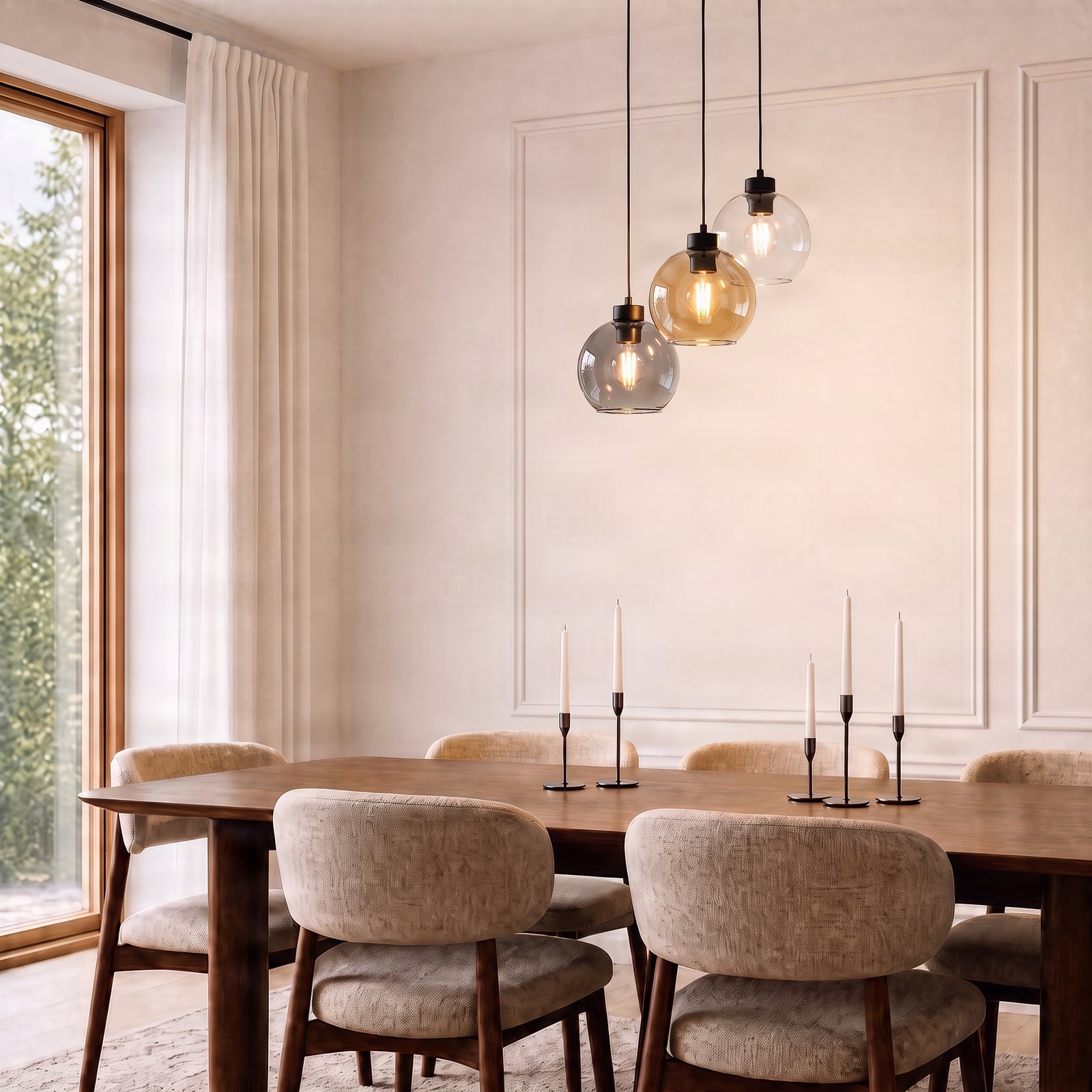 Lampada a sospensione Cubus Ø 50 cm a 3 luci, vetro trasparente/marrone miele Lampada a sospensione Cubus Ø 50 cm a 3 luci, vetro trasparente/marrone miele