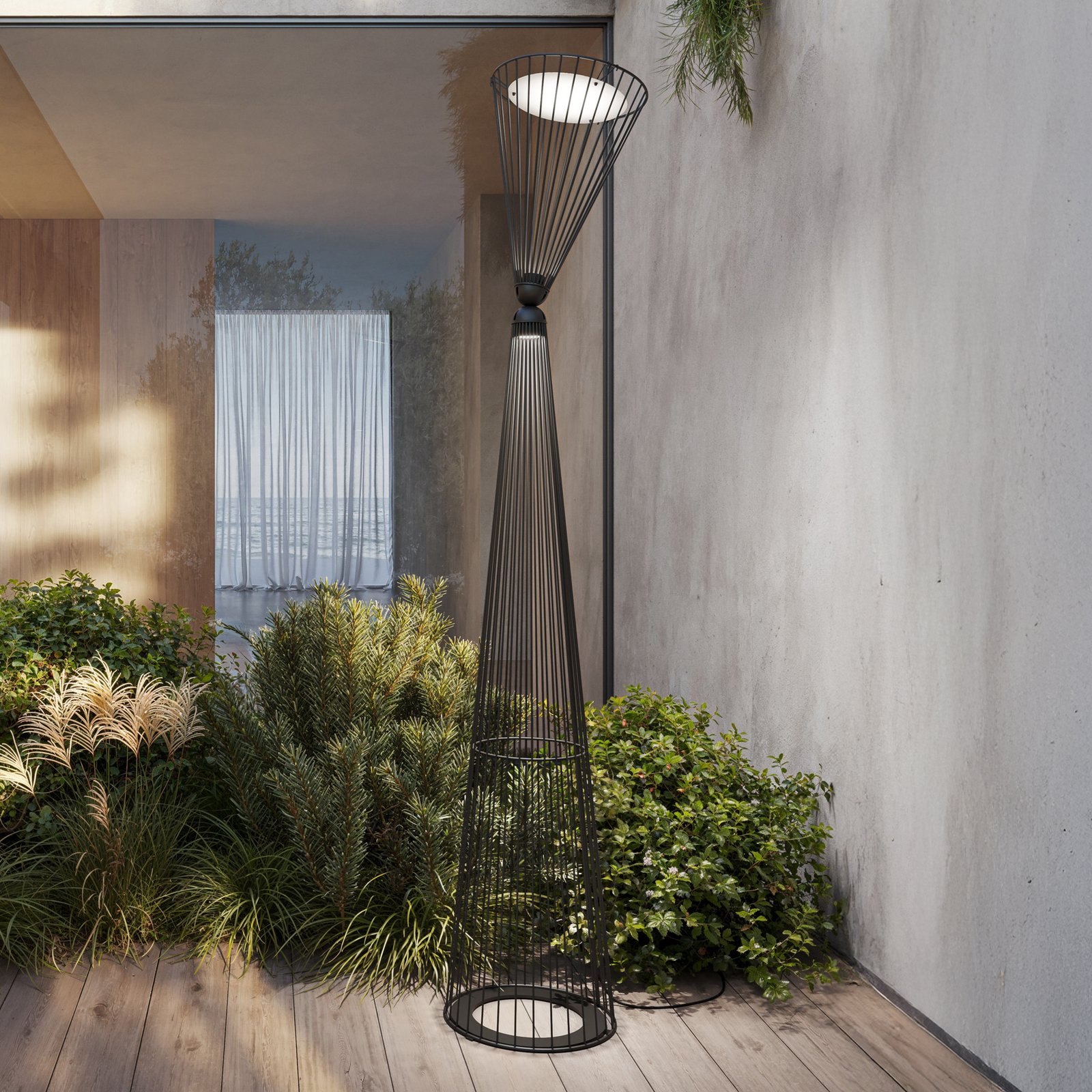 Karman lampadaire d'extérieur LED Ikonika, noir, hauteur 180 cm IP55