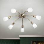 Tullo ceiling light, seven-bulb, antique brass