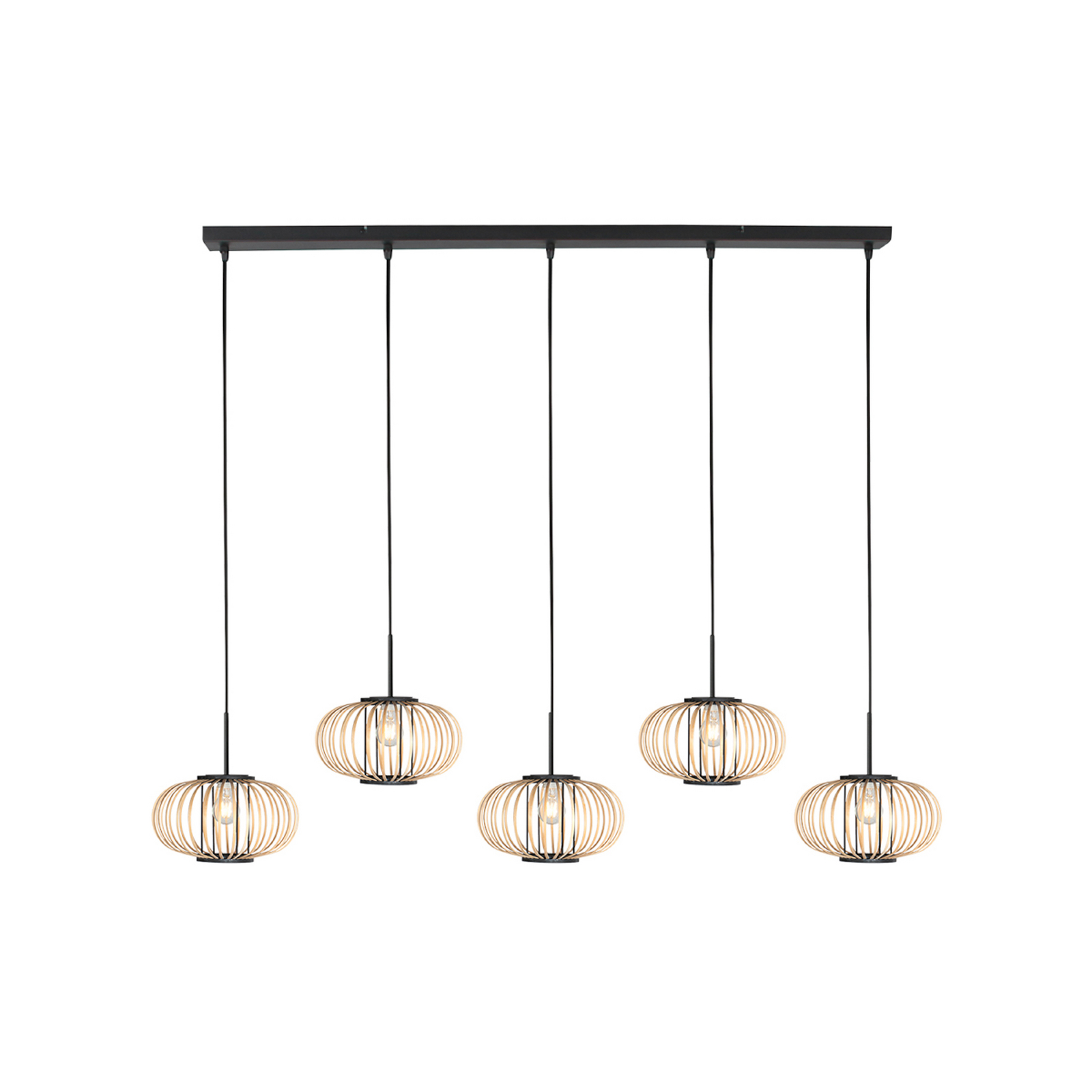 Silva-riippuvalaisin, 5-lamppuinen, pitkä, musta, bambutangot