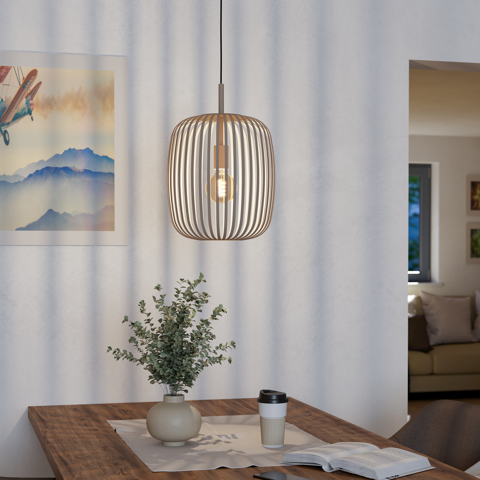 Lámpara colgante Romazzina, beige, Ø 33 cm, metal, E27