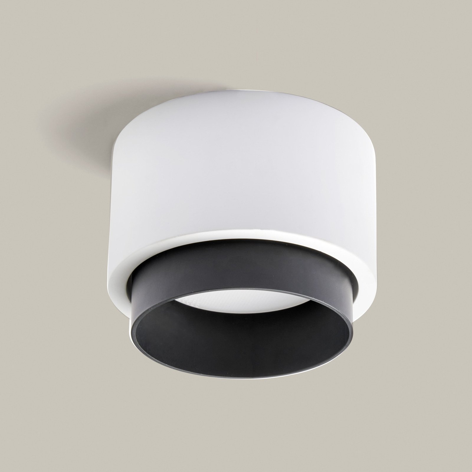 Syme ceiling light, white/black, round, Ø 11 cm, plaster, GX53