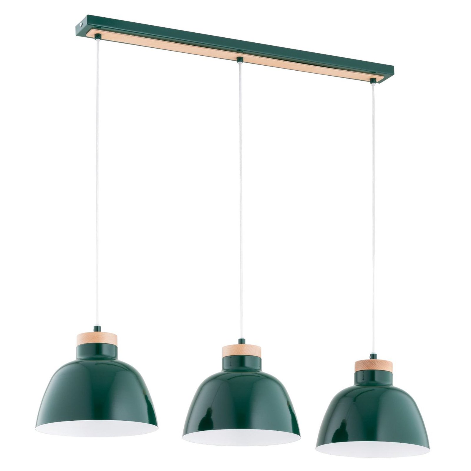 Hanglamp Lorien, donkergroen, 3-lamps, metaal, hout