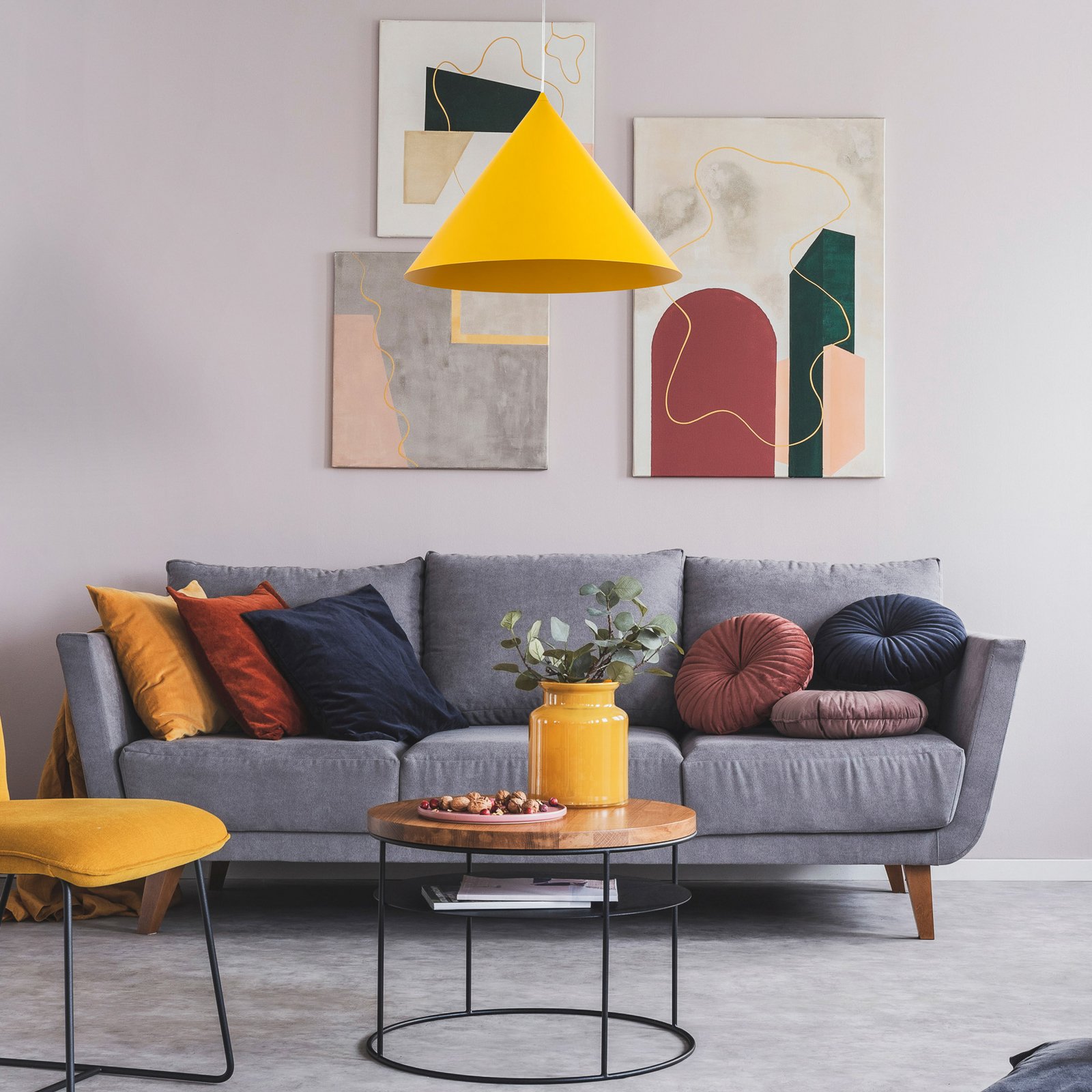 Závěsné světlo Cono, 1 žárovka, Ø 50 cm, žluté, E27