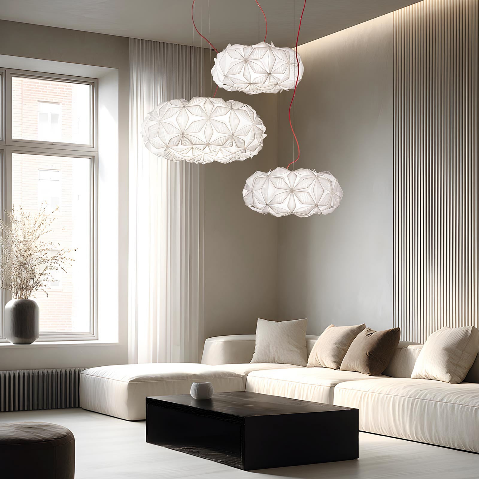 Pendellampe C'EST LA VIE, weiß/Kabel transparent, Ø 53 cm Pendellampe C'EST LA VIE, weiß/Kabel transparent, Ø 53 cm