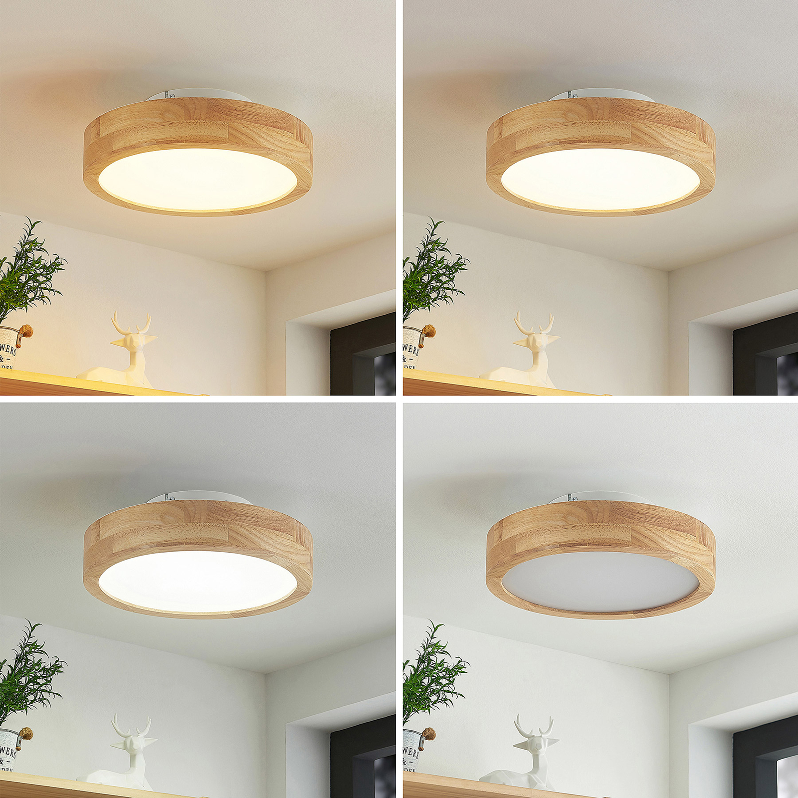 Lindby Lanira LED ceiling lamp made of oak, 30 cm