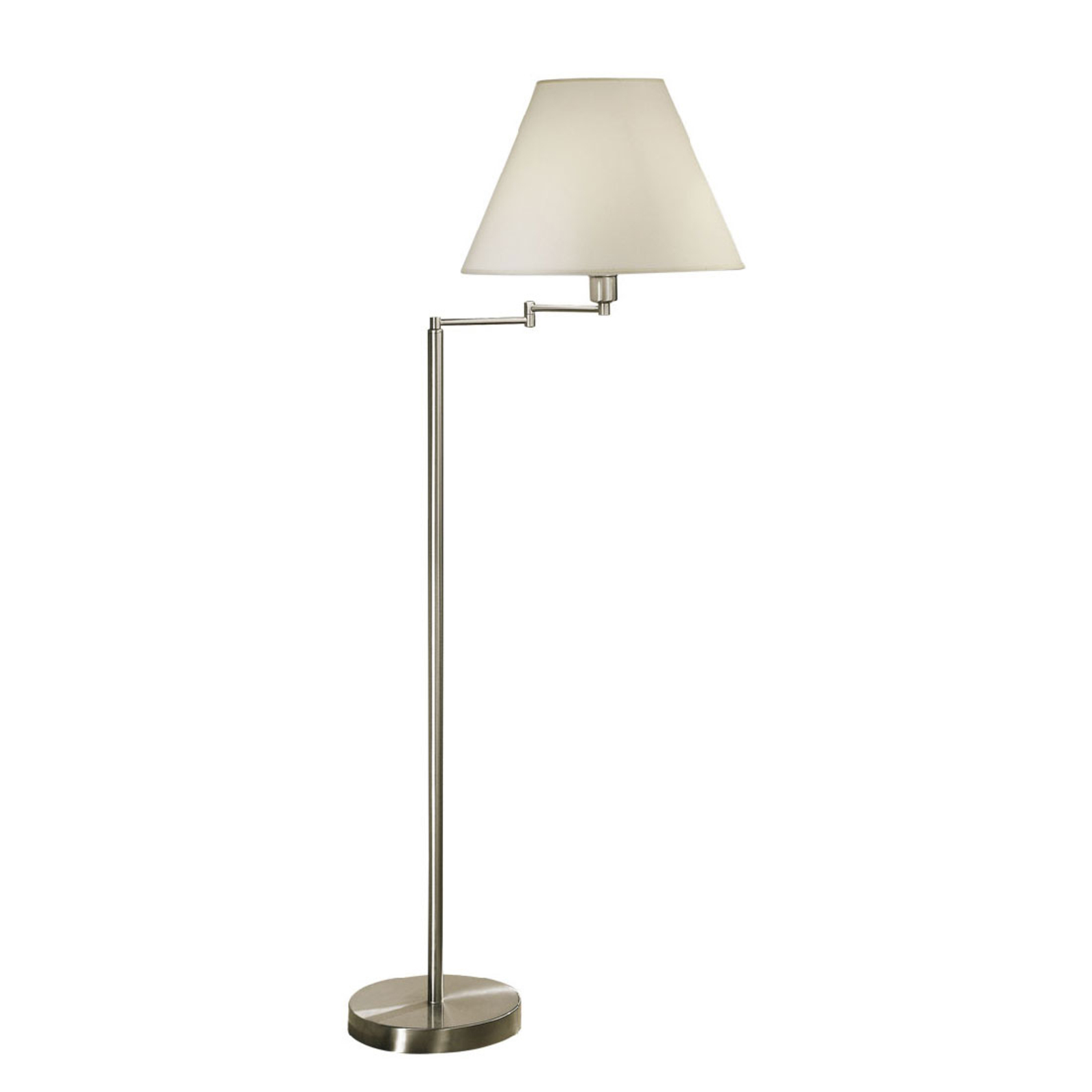Hilton floor lamp, white fabric lampshade, nickel