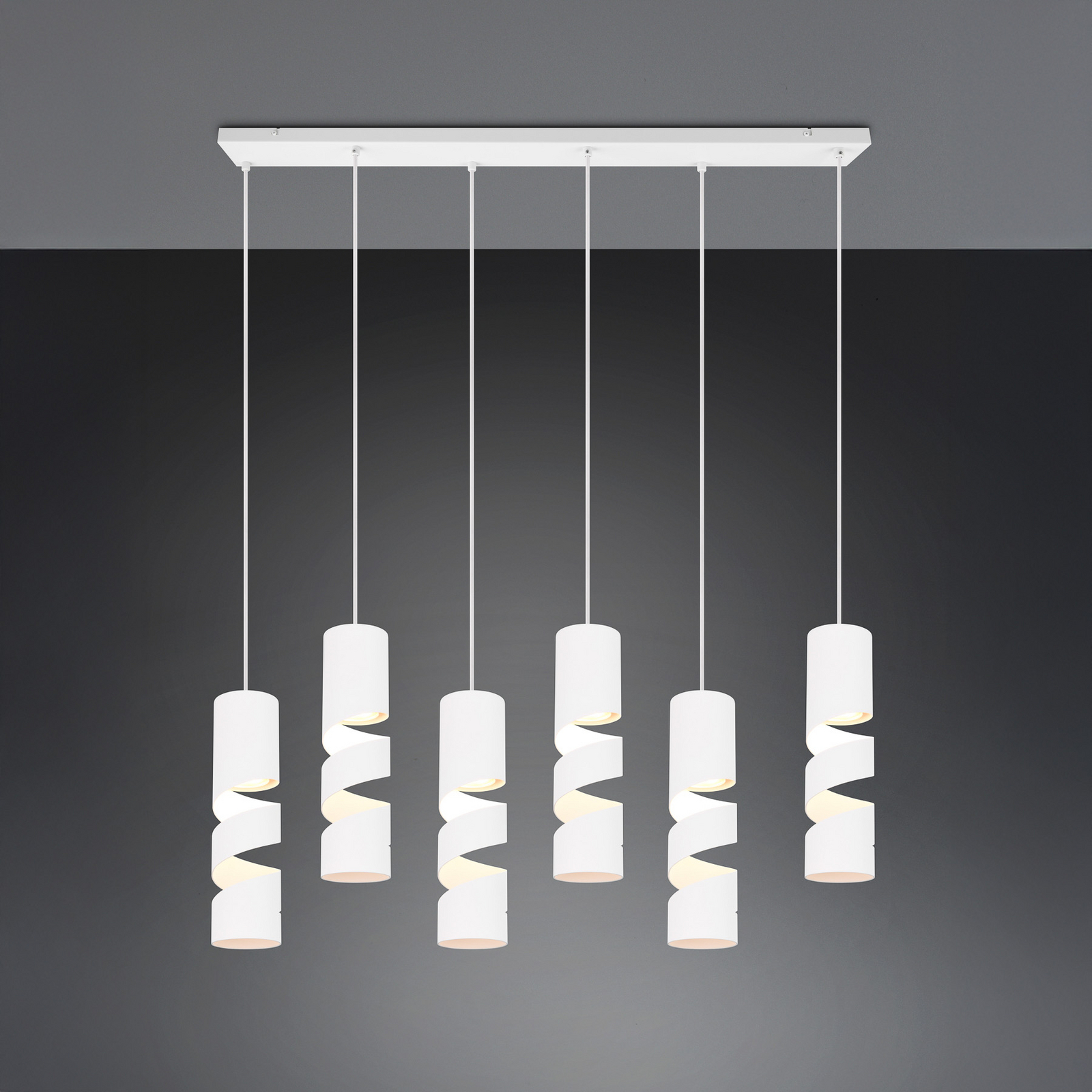 Stream pendant light, white Length 100 cm 6-bulb metal GU10