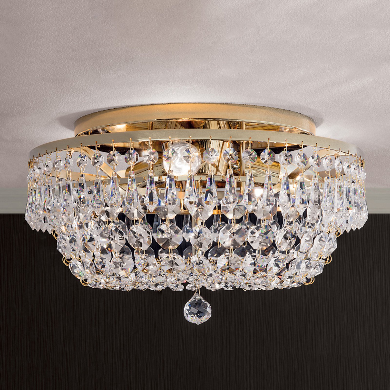 ORION Plafonieră cristal SHERATA rotundă auriu 35 cm - Camera de zi / sufragerie - Antichitate - placat cu aur de 24 carate transparent - Metal