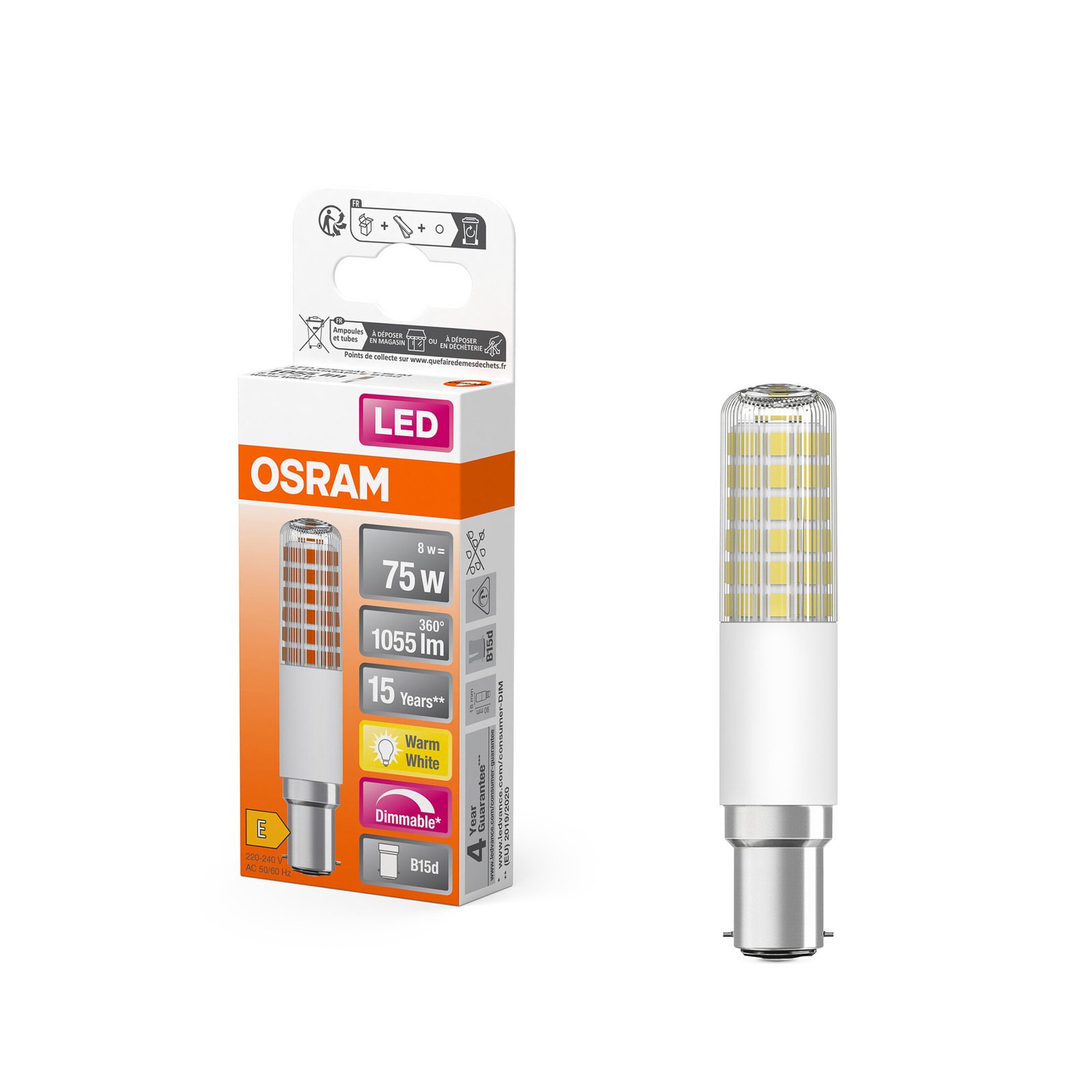 OSRAM LED spuldze Special T, B15d, 8 W, 2700 K, bl.