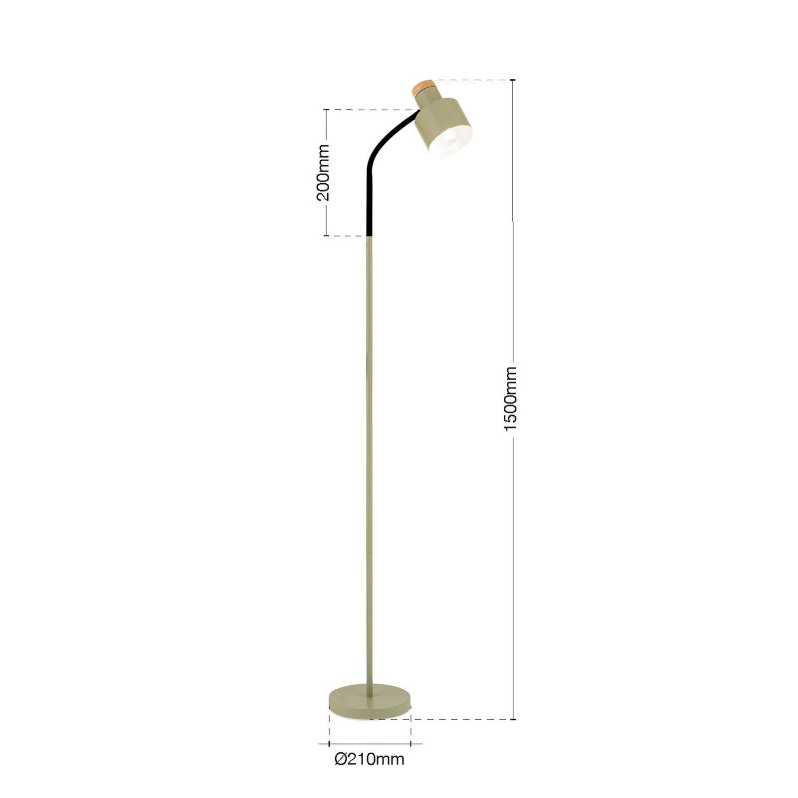 Gulvlampe Gili, stål, lysegrøn, højde 150 cm, E27