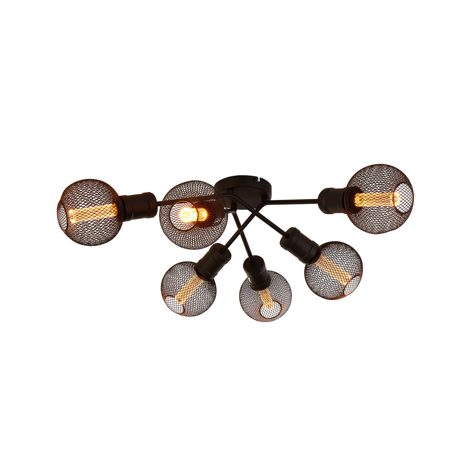 Dance ceiling light, 6-bulb, black, metal, E27, Ø 52 cm