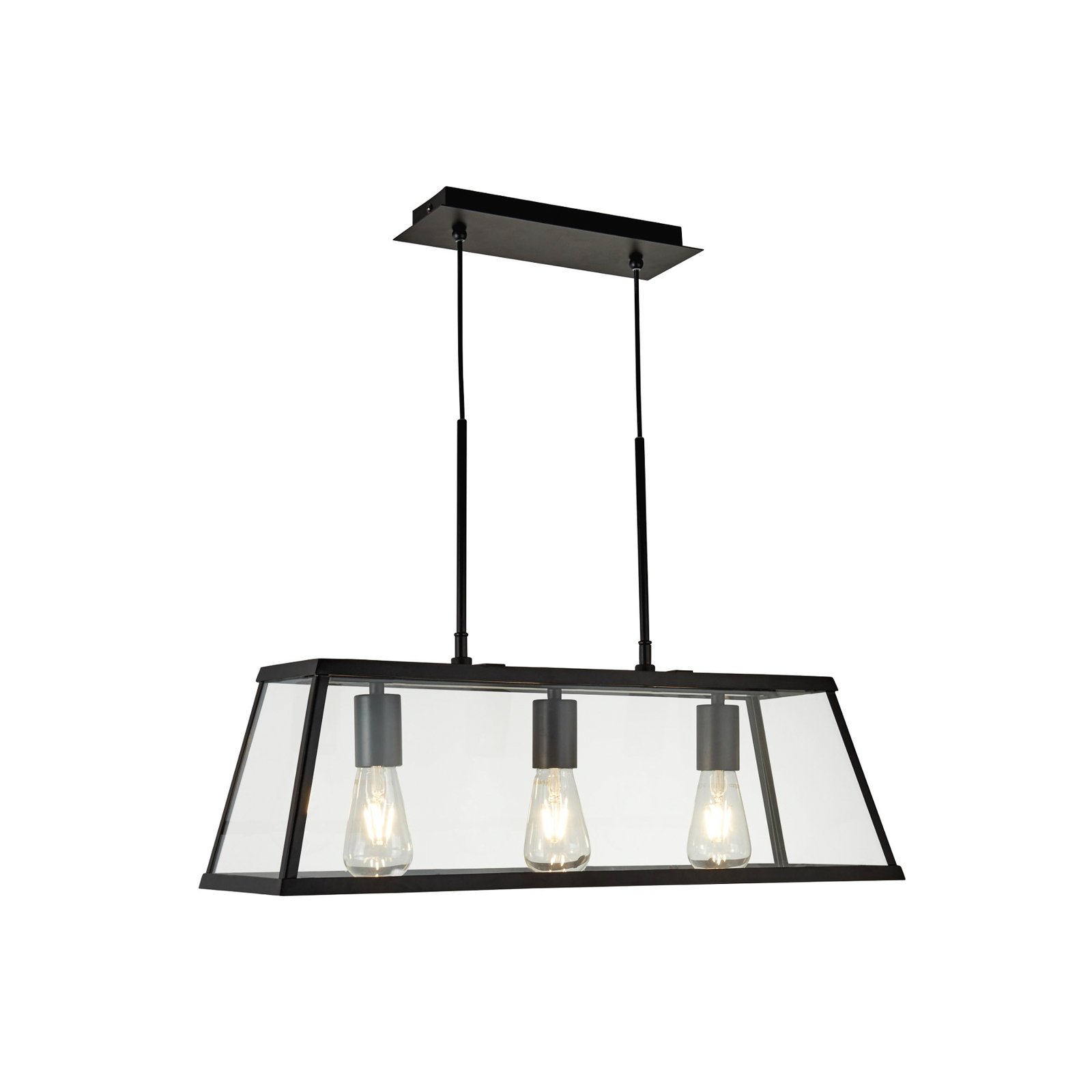 Suspension Voyager, 3 lampes, noir, verre, 65 cm, E27