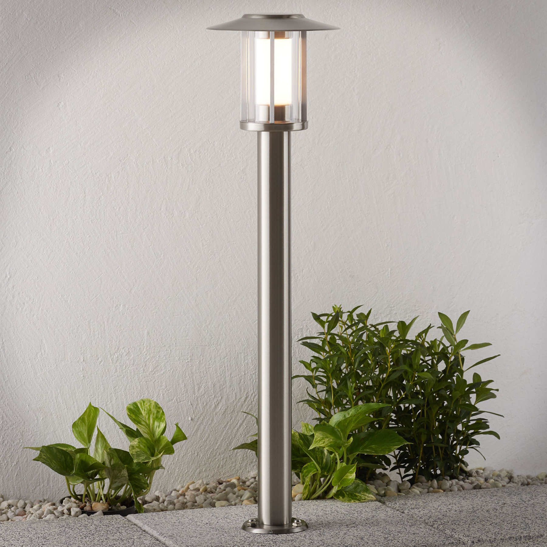 Lindby LED path lamp Gregory in stainless steel, stainless steel, polycarbonate, 5 W, energy efficiency: A+, H: 76 cm