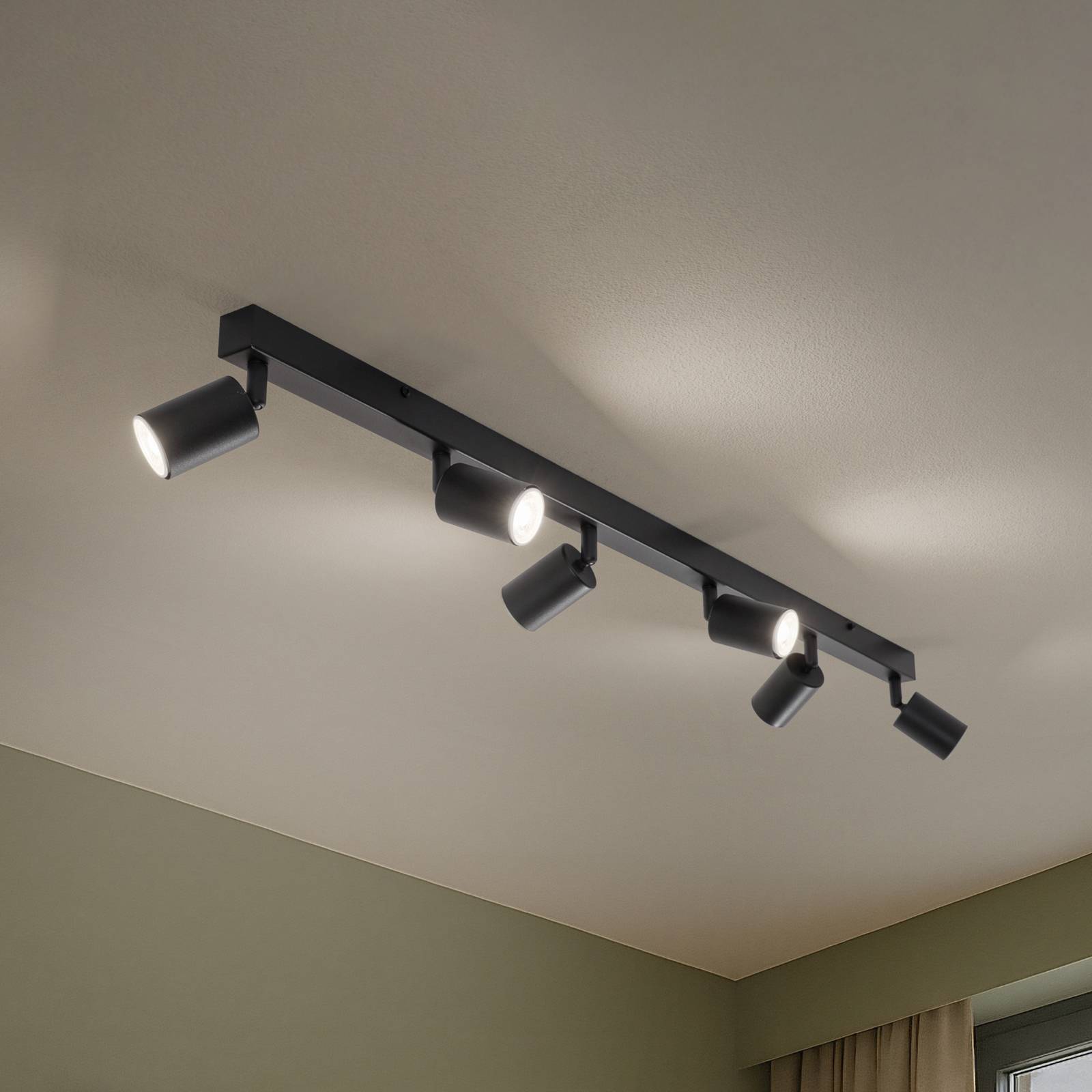 Deckenstrahler Top, schwarz, 127 cm, 6-flg., Metall, GU10 günstig online kaufen