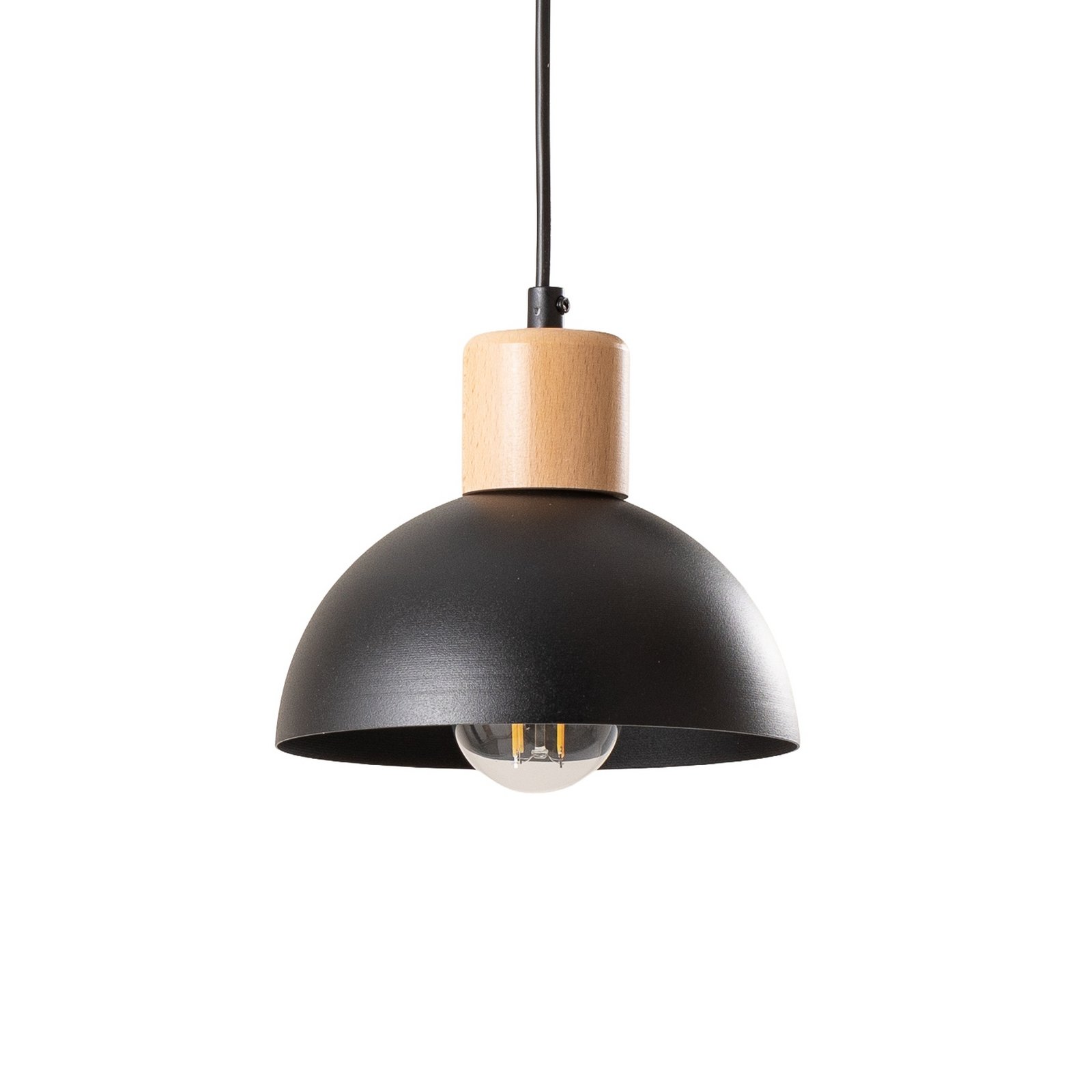 Pendellampe Seco, Ø 30 cm, schwarz, Metall/Holz, 3-flg. Pendellampe Seco, Ø 30 cm, schwarz, Metall/Holz, 3-flg.