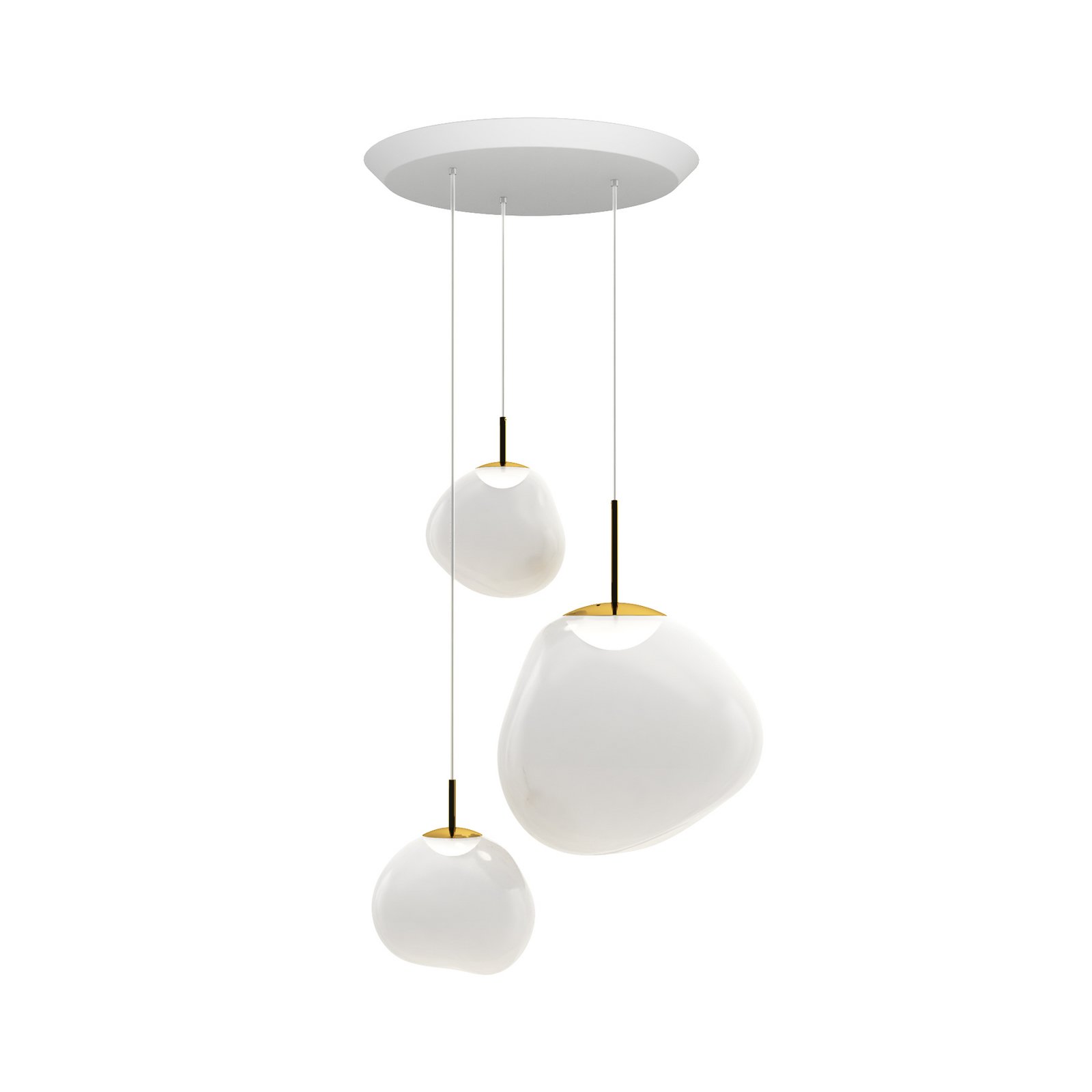 Tom Dixon Melt Pendant System Trio Round, color ópalo/dorado