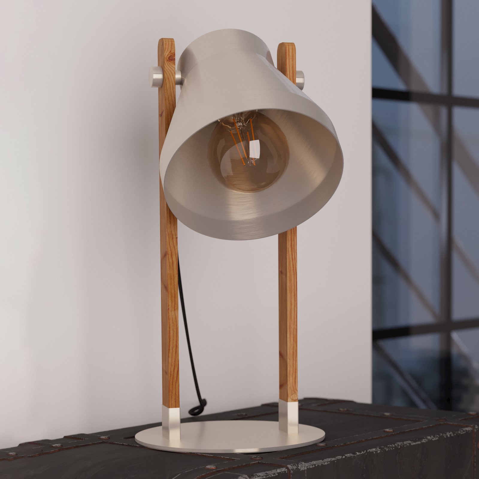 Lampe de table Cawton, hauteur 38 cm, acier/brun, acier/bois