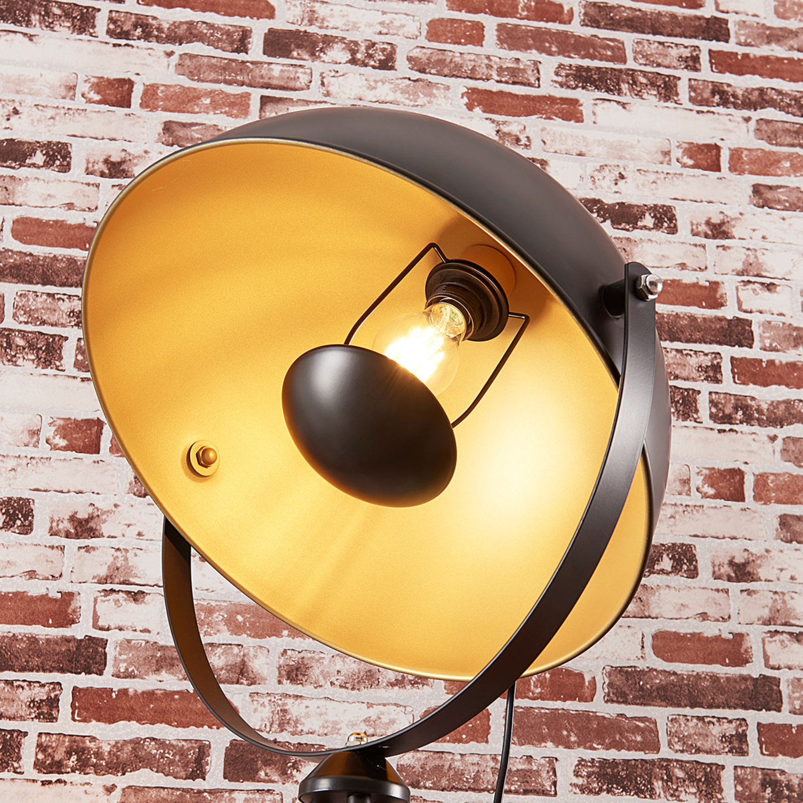 Schwarz-goldene Tripod-Stehlampe Meline
