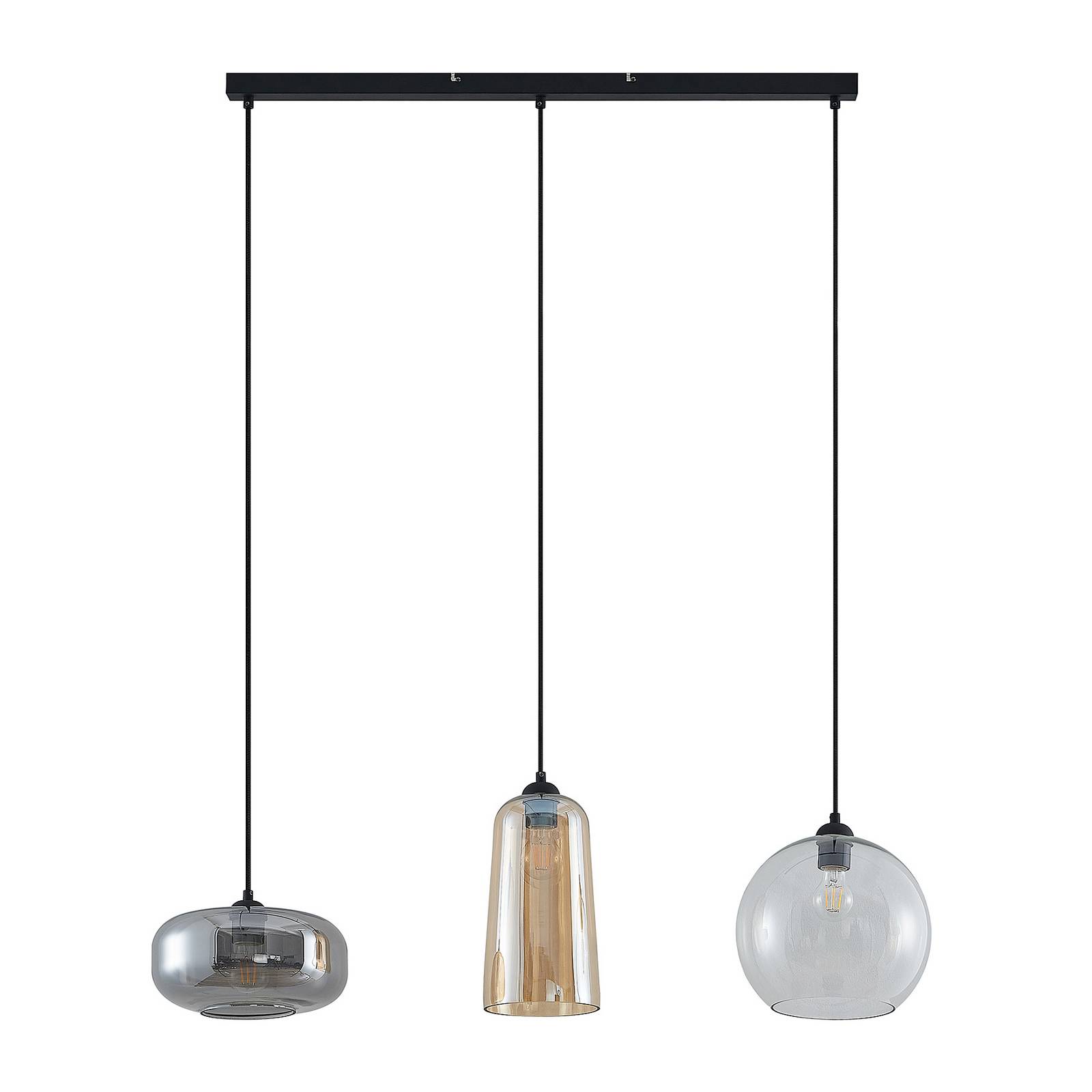 Lucande Wilja glass hanging lamp, three colours, for Living / Dining Room, metal, glass, E27, 60 W, L: 111.8 cm, W: 28 cm