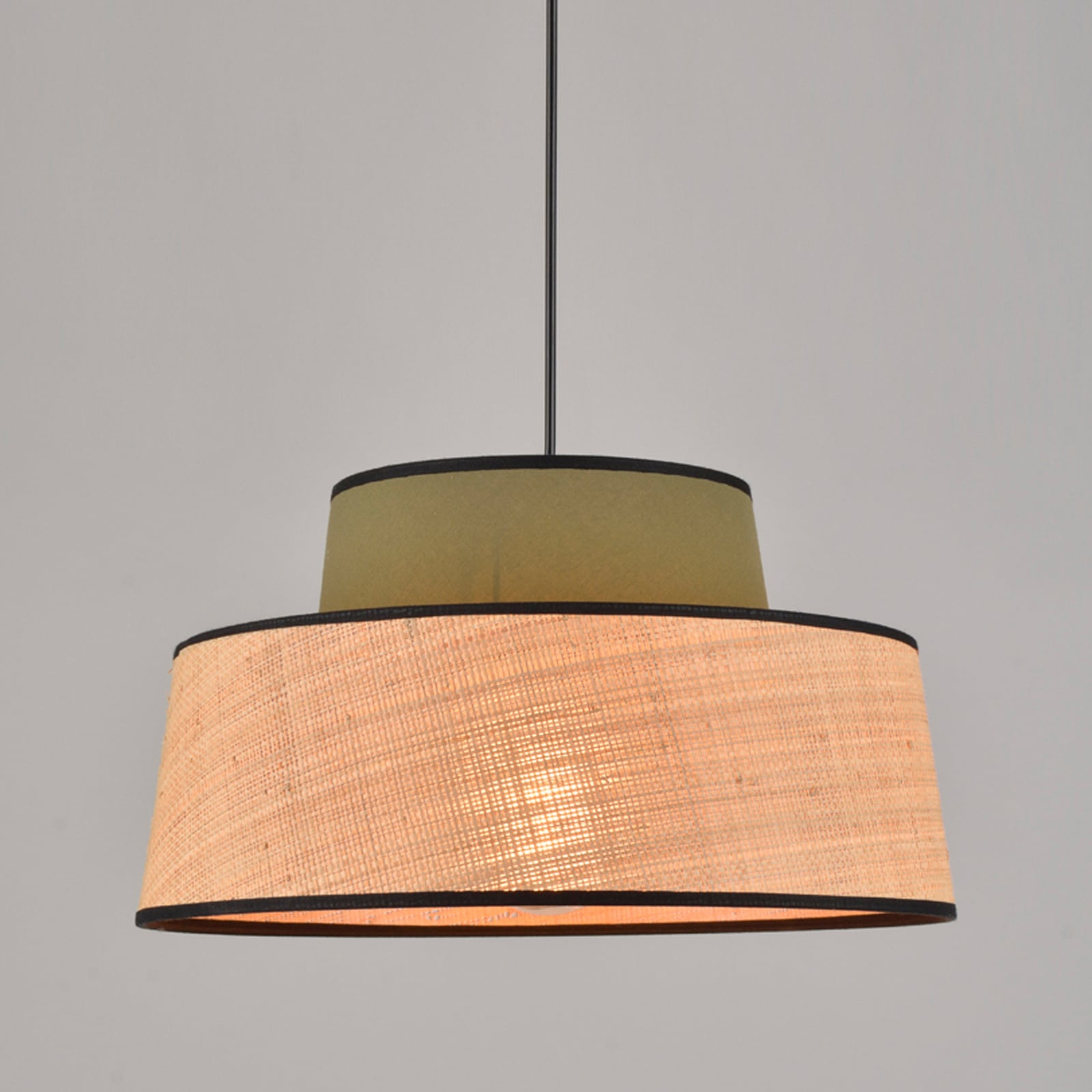 Żyrandol Mallorca, kolor khaki/naturalny, średnica 38 cm, tkanina/liana Żyrandol Mallorca, kolor khaki/naturalny, średnica 38 cm, tkanina/liana