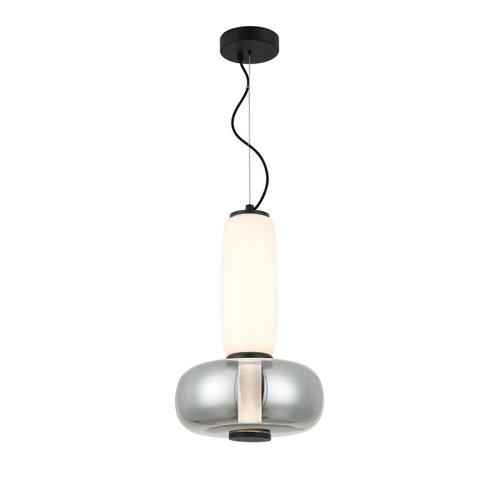 LED závesné svietidlo Avery, dymovo šedá/biela, Ø 32 cm, sklo
