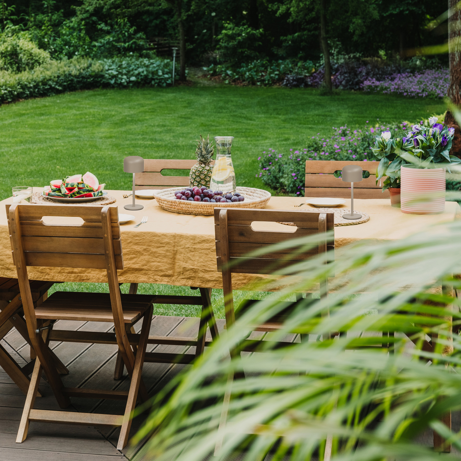 LED-Akku-Tischlampe Finley grau-braun Höhe 22 cm Metall IP54