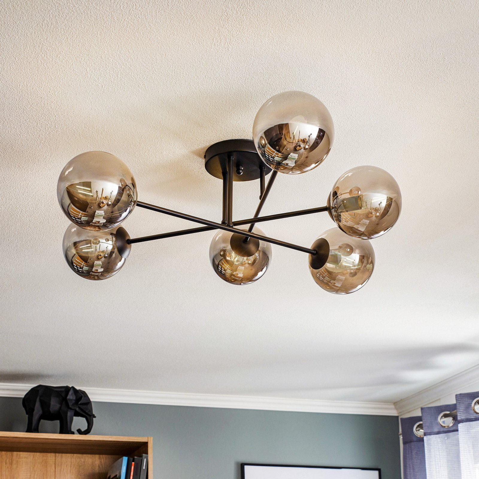 EMIBIG LIGHTING Plafonieră Glassy negru grafit sticlă 6 becuri E14 - Camera de zi / sufragerie - modern