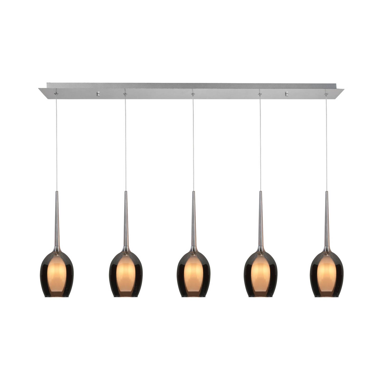 HighLight Suspension Belle, gris fumé/nickel, longueur 110 cm 5 lampes verre