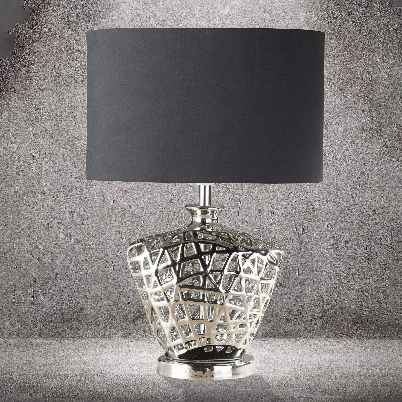 Network table lamp with black fabric lampshade