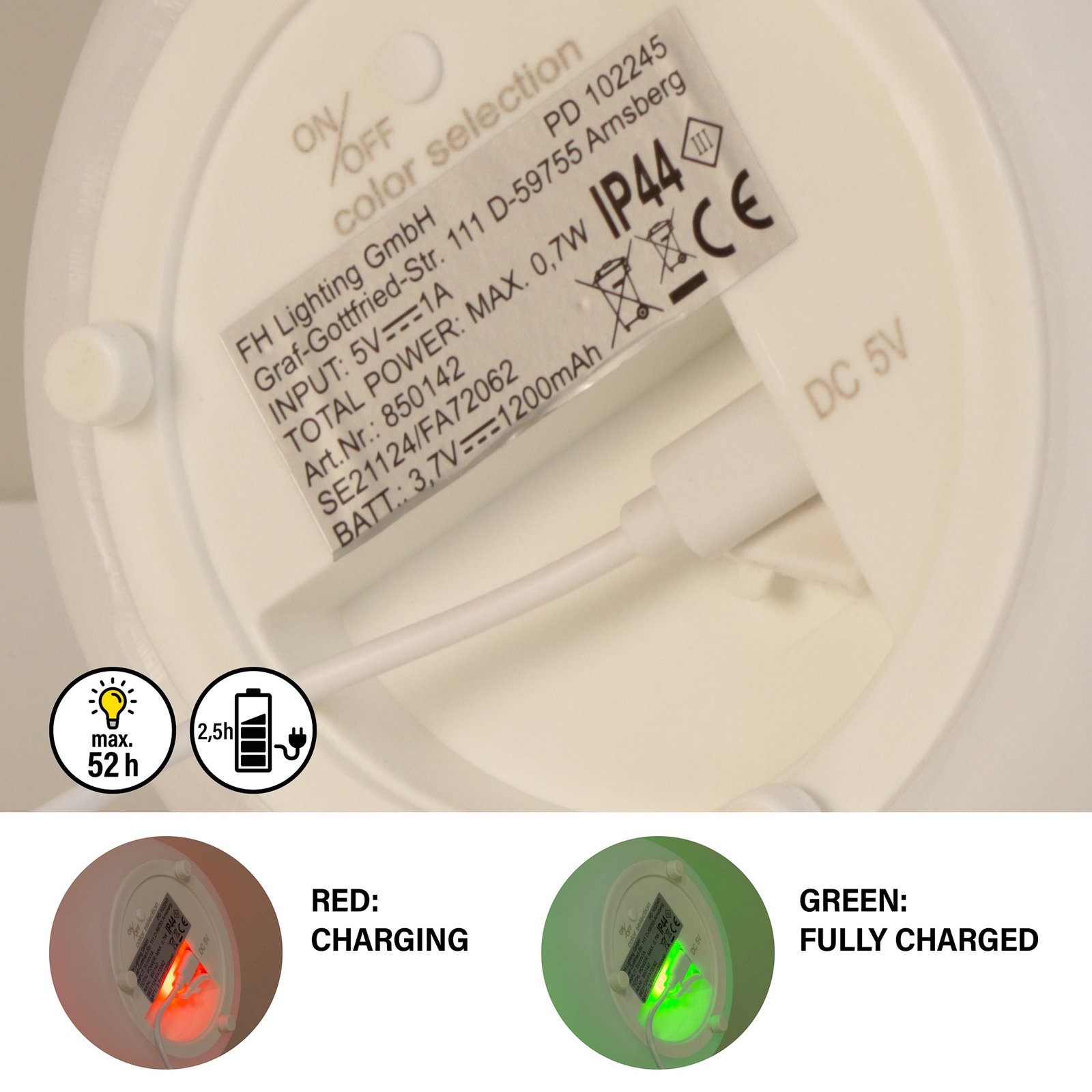 Lampe à poser LED rechargeable Ruby, hauteur 16 cm, plastique, USB Lampe à poser LED rechargeable Ruby, hauteur 16 cm, plastique, USB