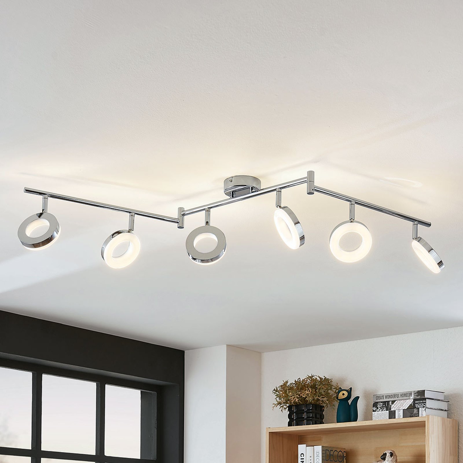 Lindby LED ceiling light Ringo, six-bulb, for Living / Dining Room, metal, plastic, 4 W, energy efficiency: A+, L: 120 cm, H: 21.2 cm