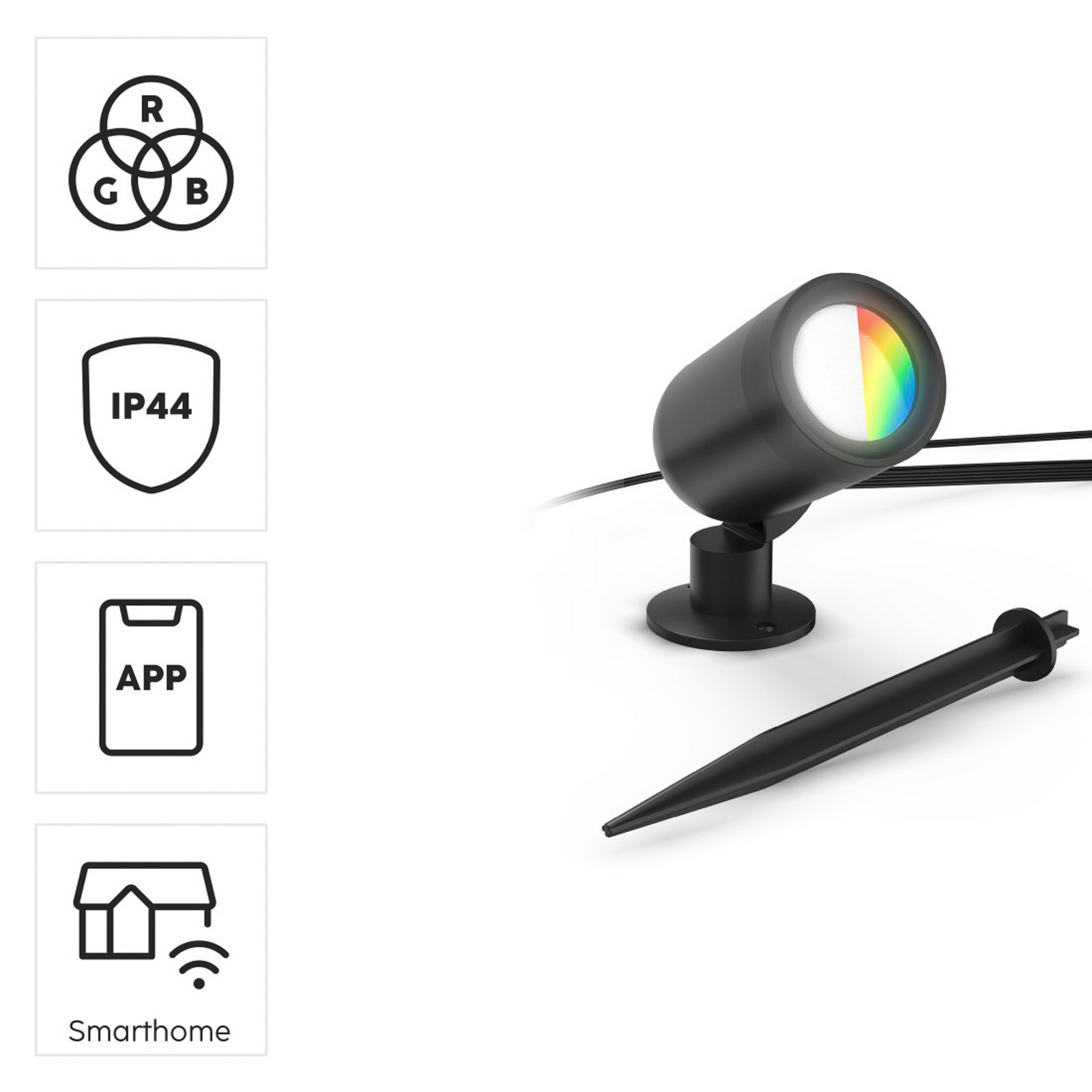 Hama Smart LED-Erdspießstrahler, schwarz WLAN, IP65 RGBW dim Hama Smart LED-Erdspießstrahler, schwarz WLAN, IP65 RGBW dim