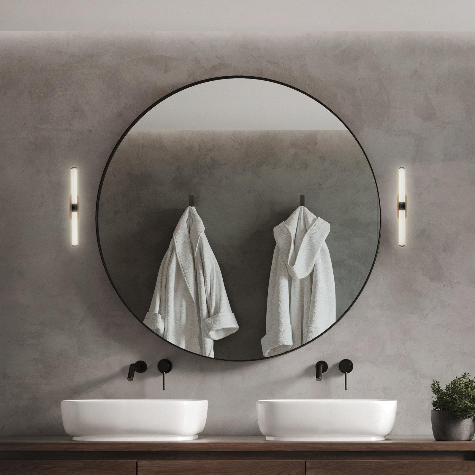 LED sienas lampa Runt, melna/koka 3000 K IP44 garums 40 cm