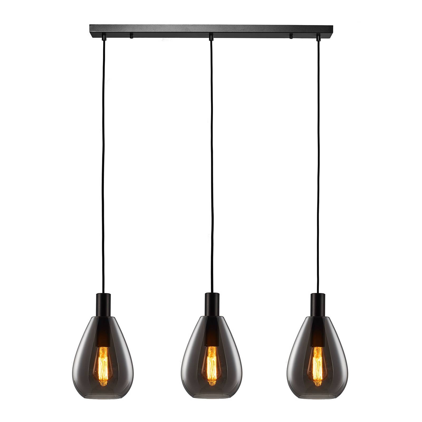 Lucande Marvelos rookglas-hanglamp, 3-lamps