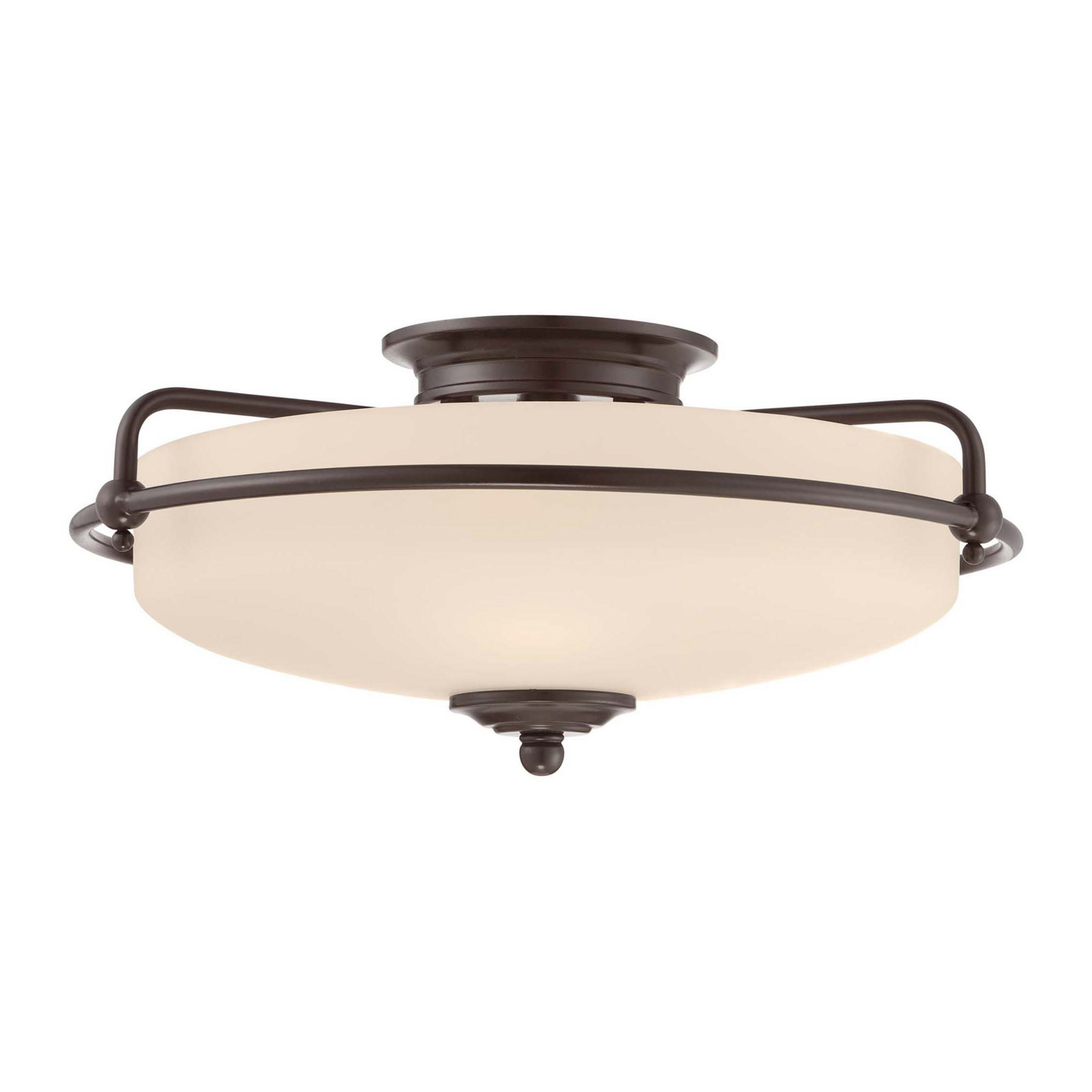 Plafonnier Griffin F, Ø 42 cm, abat-jour en verre opalin, bronze