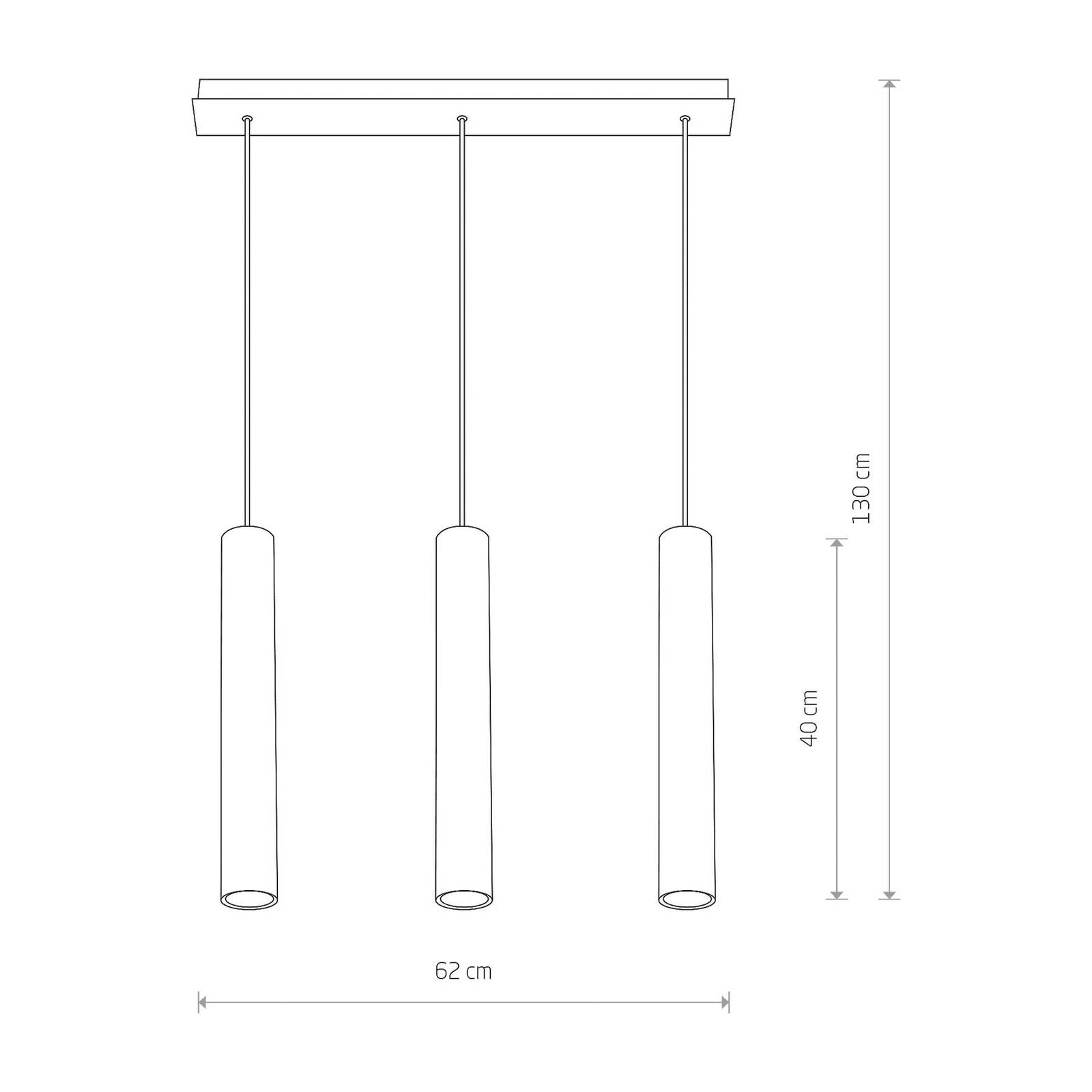 Euluna hanglamp Eye, 3-lamps, balkvormig, wit, voor woon-/ eetkamer, gelakt staal, GU10, 10 W, L: 62 cm, B: 6.5 H: 40 cm