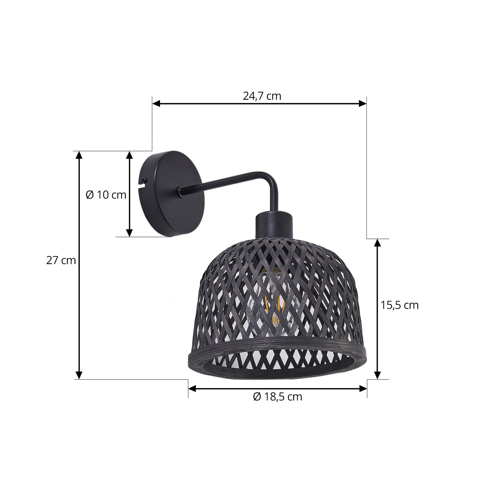 Lindby vegglampe Eskil, Ø 18,5 cm, svart, bambus