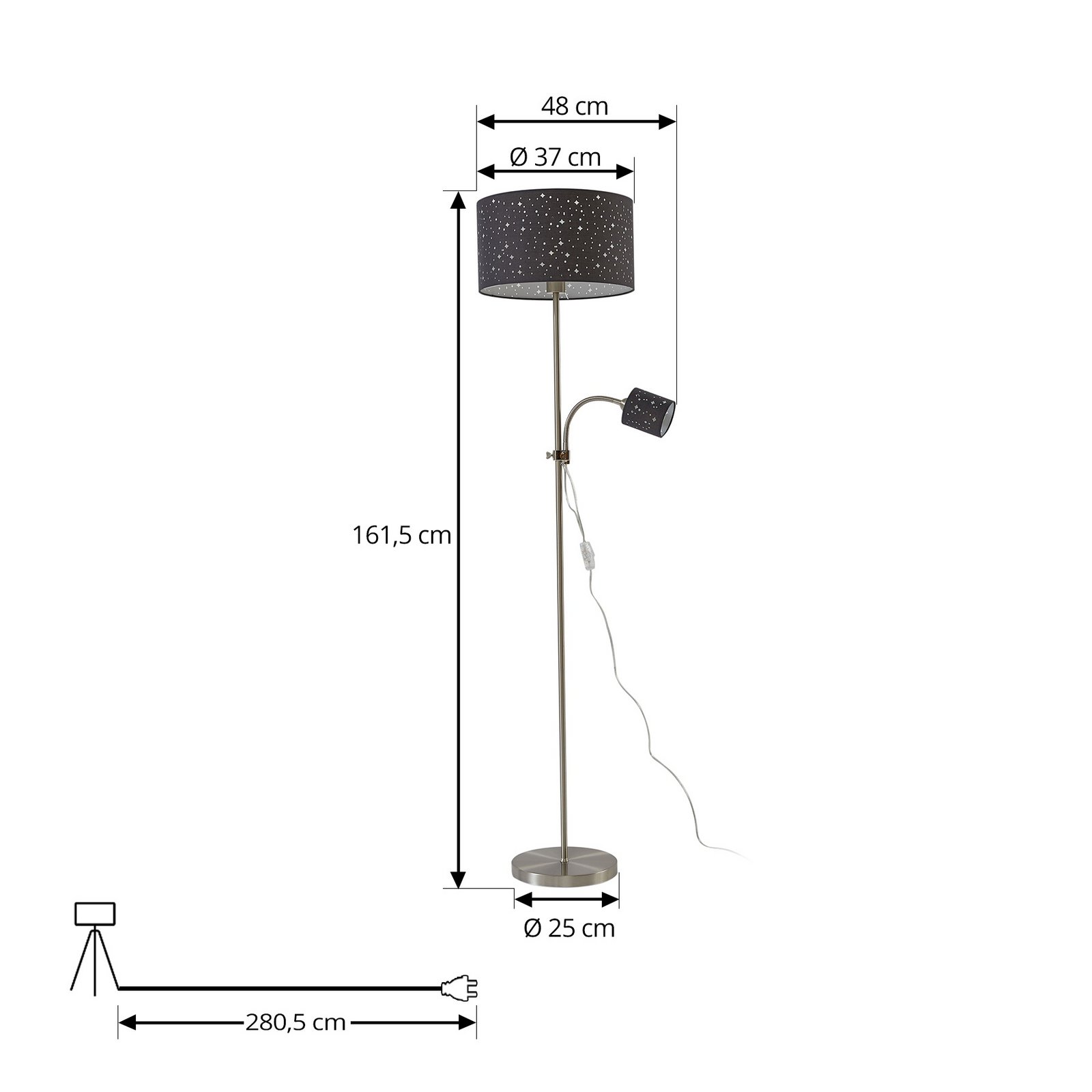 Lindby Melanie gulvlampe, grå, stof, Ø 36 cm, 2 lyskilder.