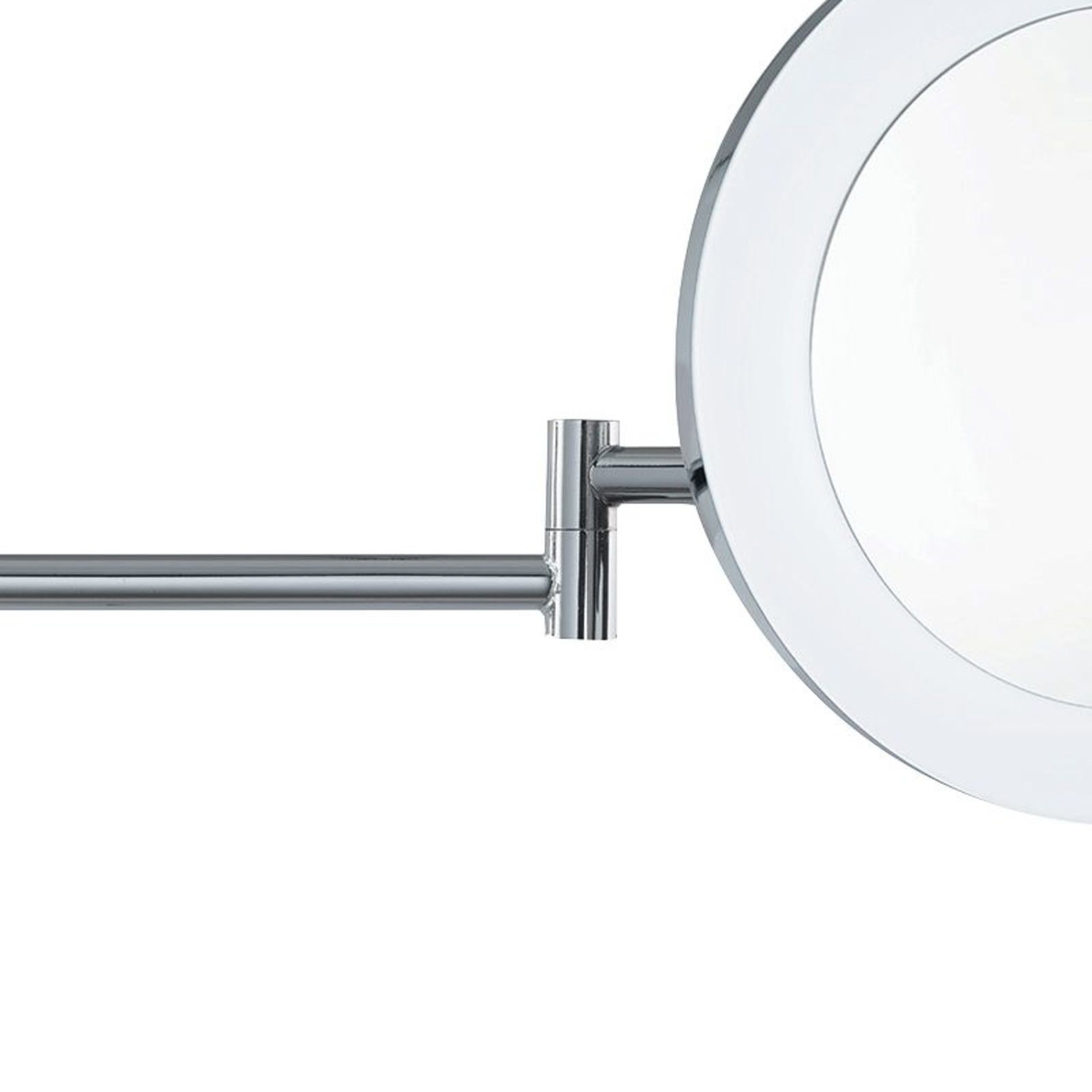 Magnifying LED mirror, chrome-coloured/frosted, IP44, Ø 20 cm