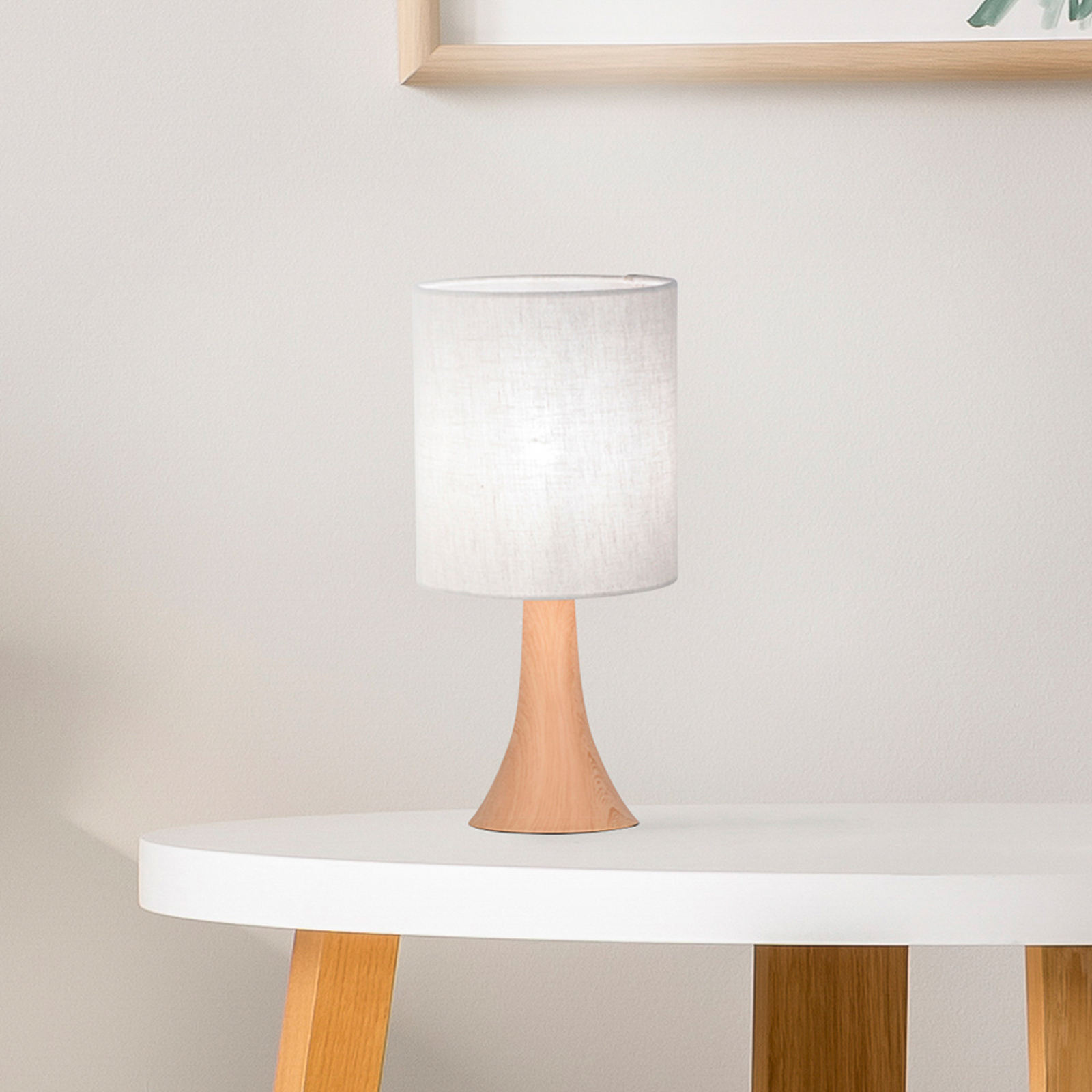 Tischlampe Arto, hellbraun/weiß, Höhe 32 cm, Metall/Leinen