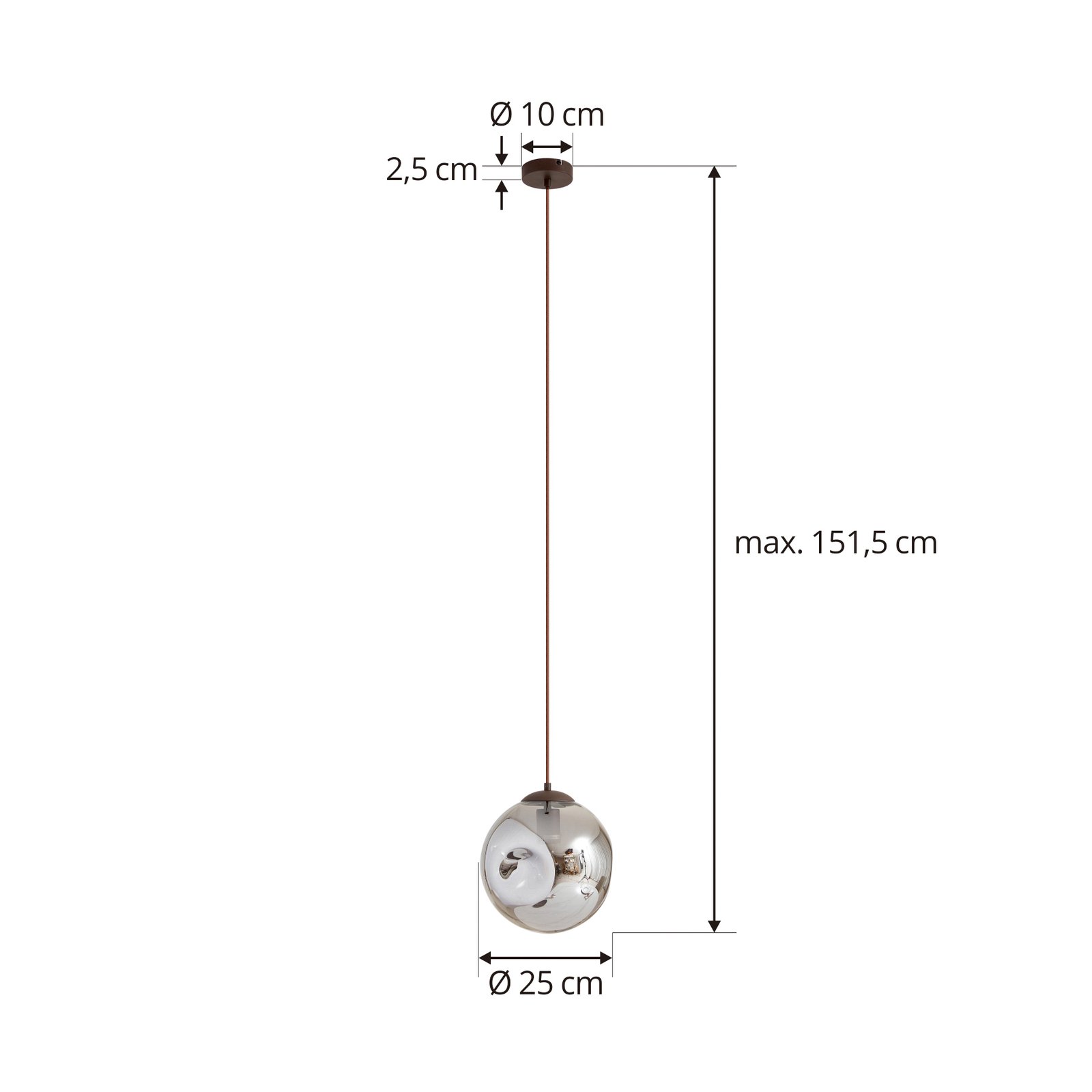 Lindby hanglamp Valentina, E27, Ø 25 cm, rookgrijs, glas