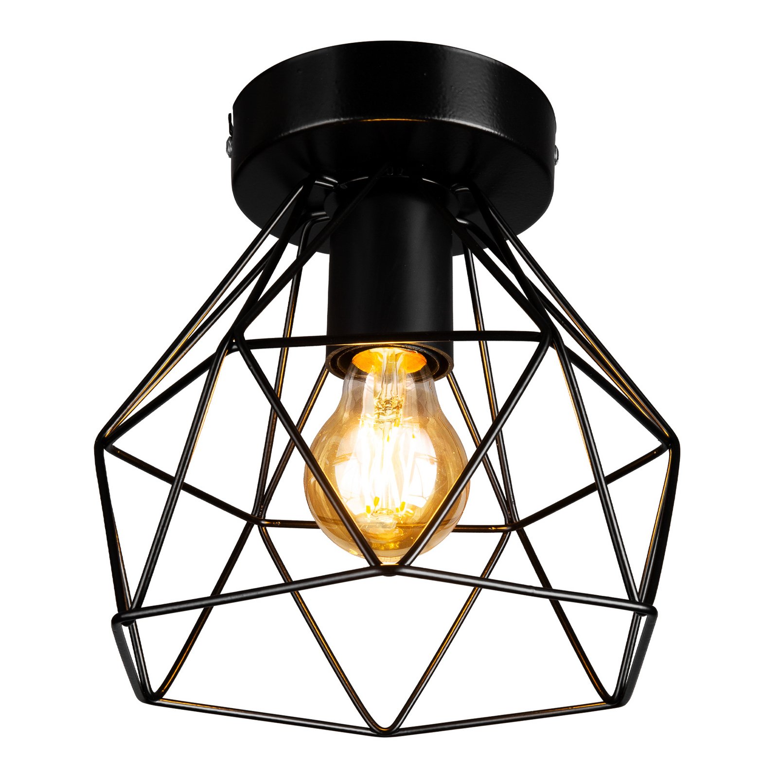 Taklampe Patara, svart, Ø 20 cm, gitterlampeskjerm, metall Taklampe Patara, svart, Ø 20 cm, gitterlampeskjerm, metall